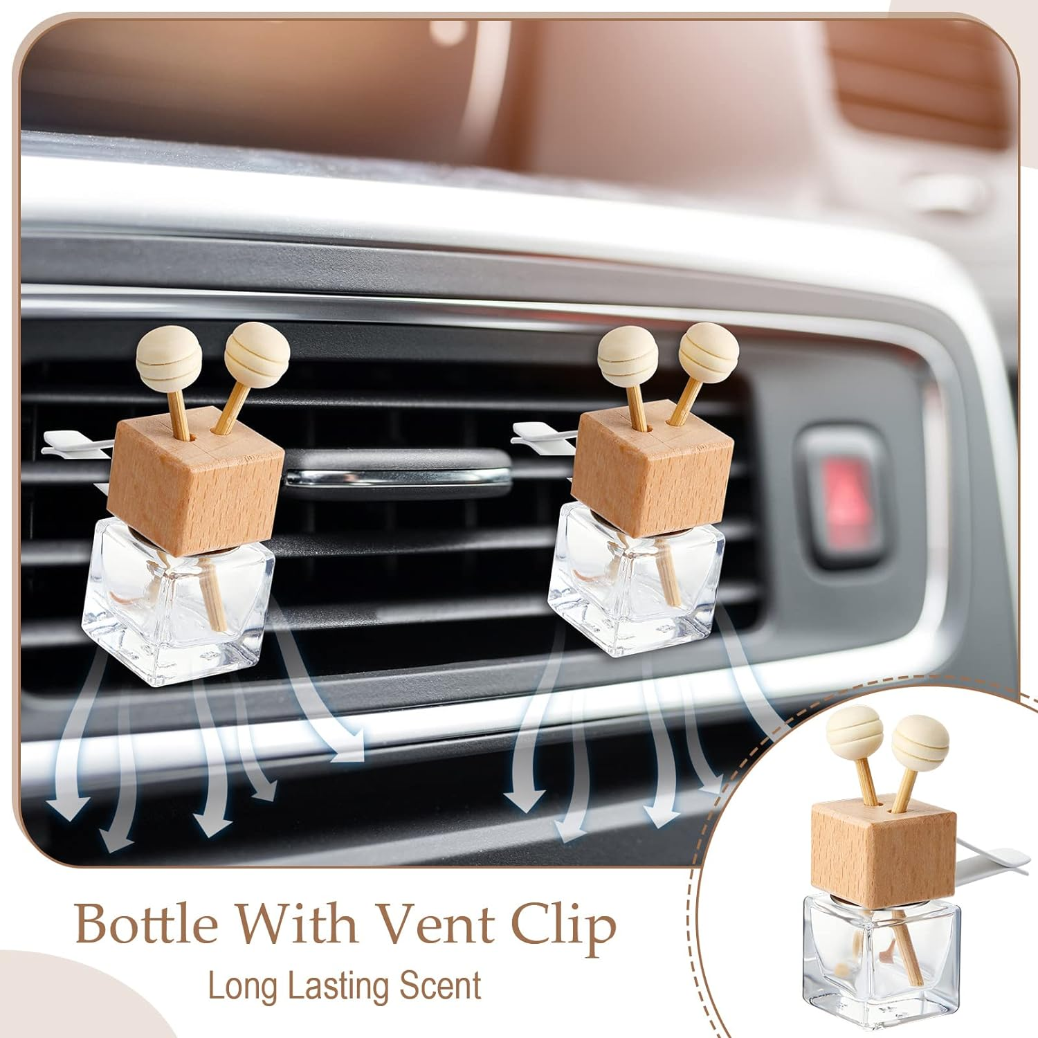 Zubebe 30 Pack 8 Ml Clear Car Diffuser Air Freshener Bottle Empty Essential Oil Auto Glass Perfume with Vent Clip Wooden Caps & Sticks for Scent Fragrance Ornament Decor image number 6