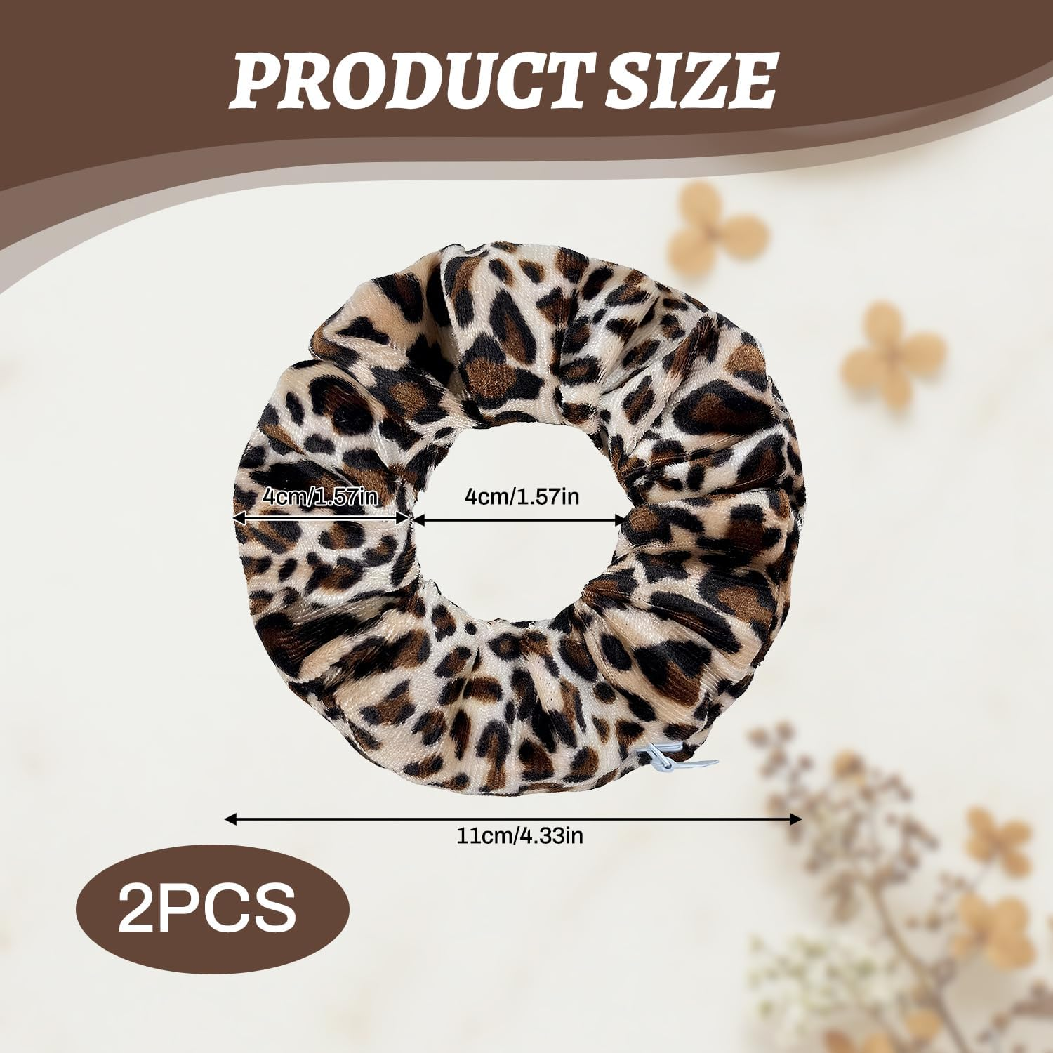 2 Pcs Leopard Print Scrunchies, Velvet Scrunchy for Women Girl Hair Soft Ropes Ponytail Holder Hair Accessories (Style 1) image number 3