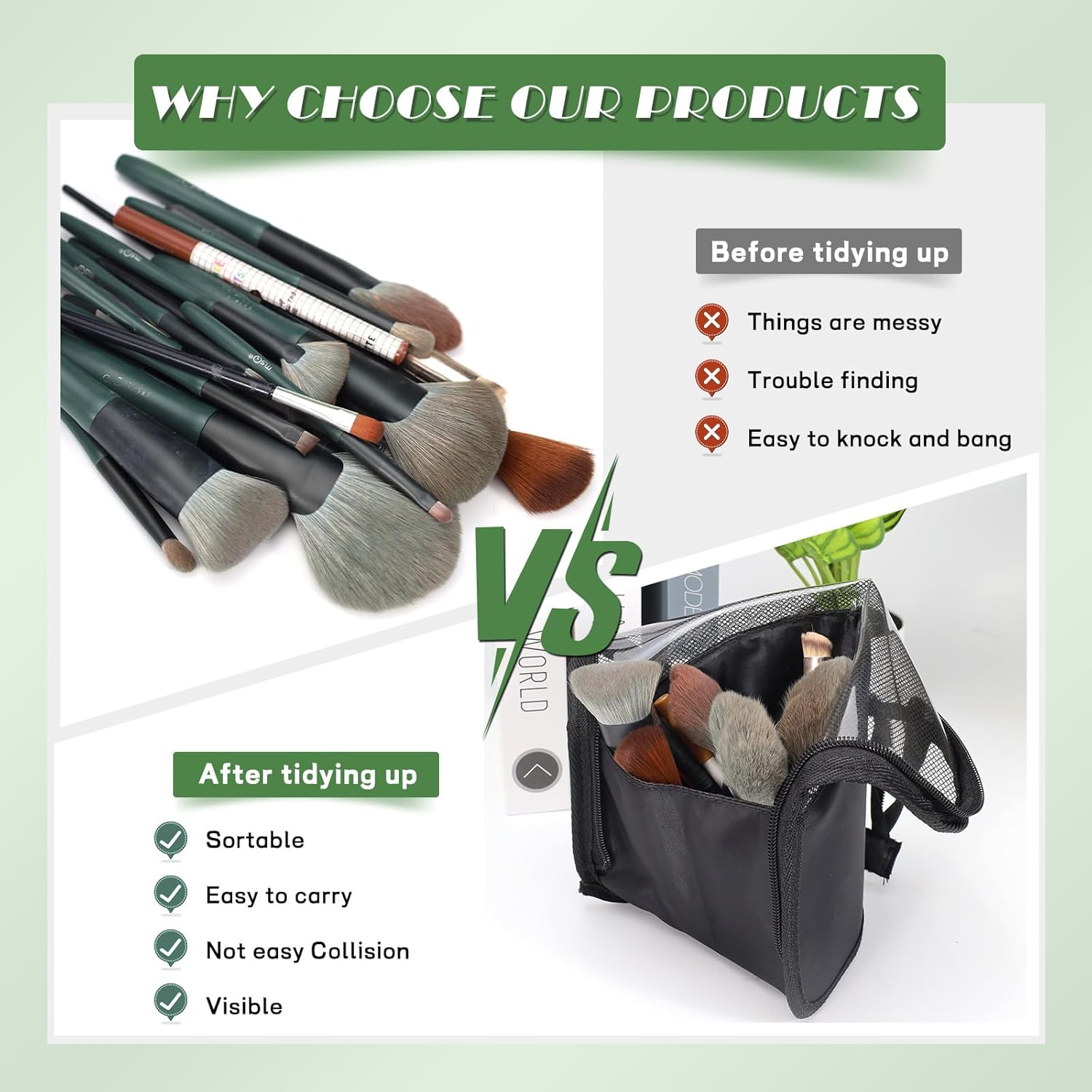 Travel Makeup Brush Bag, Waterproof Stand-Up Makeup Brushes Organizer, Portable Makeup Brush Holder for Travel (Black)