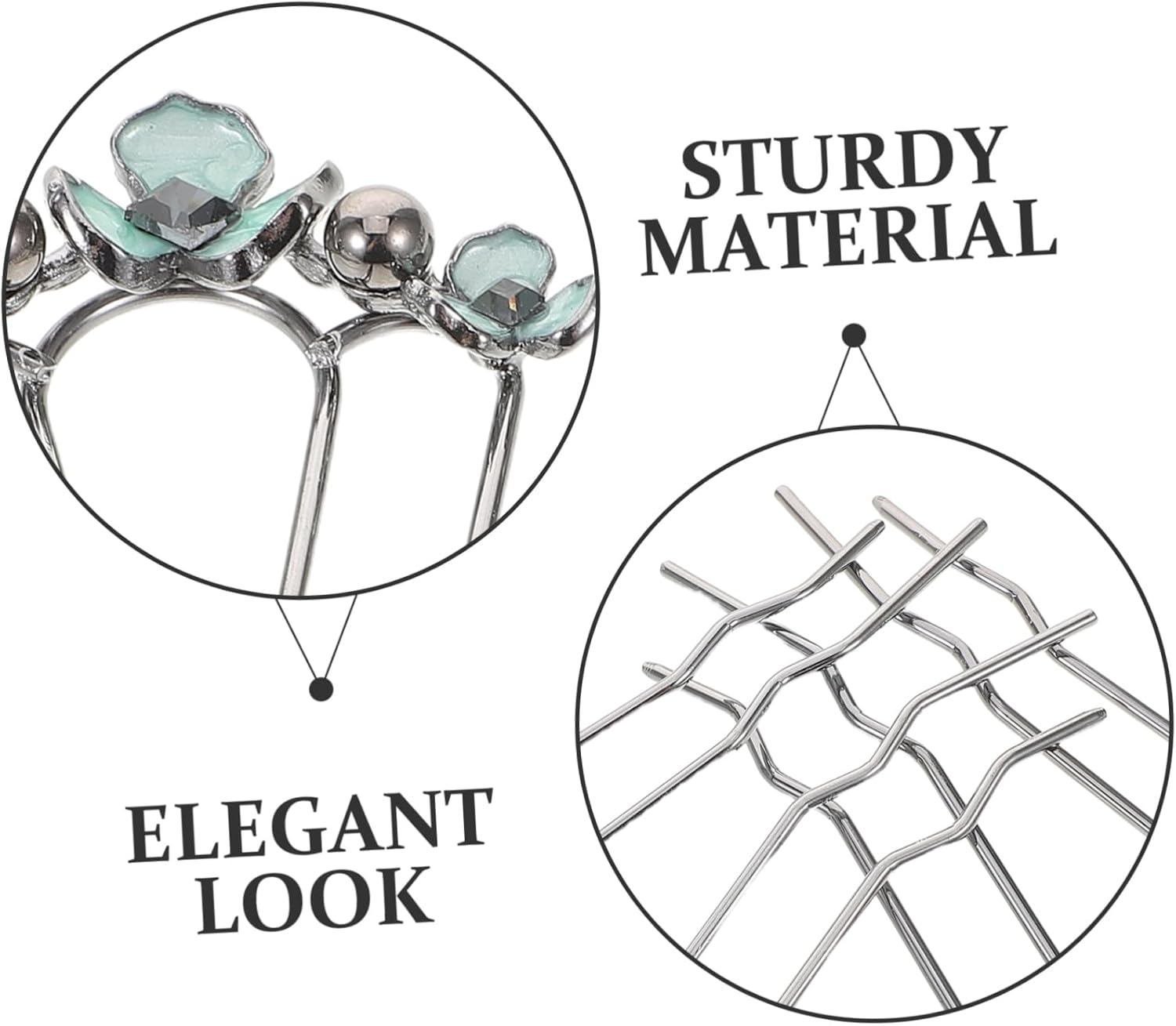 HAMPPLIES 2Pcs U-Shaped Metal Hair Forks Pearl Rhinestones 4-Prong Wave Hair Combs for Brides and Formal Events French Side Clips for Women image number 4