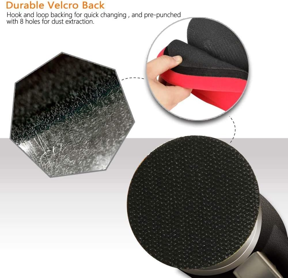 SPTA Air Sander Polisher, 25Mm/50Mm/80Mm Random Orbit Sander Polisher Sets with Polishing Pads & Buffing Pads for Car Detailing Polishing