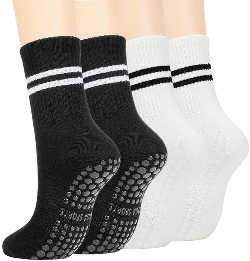 Yoga Pilates Socks with Grips for Women, Non Slip Grips Cotton Socks