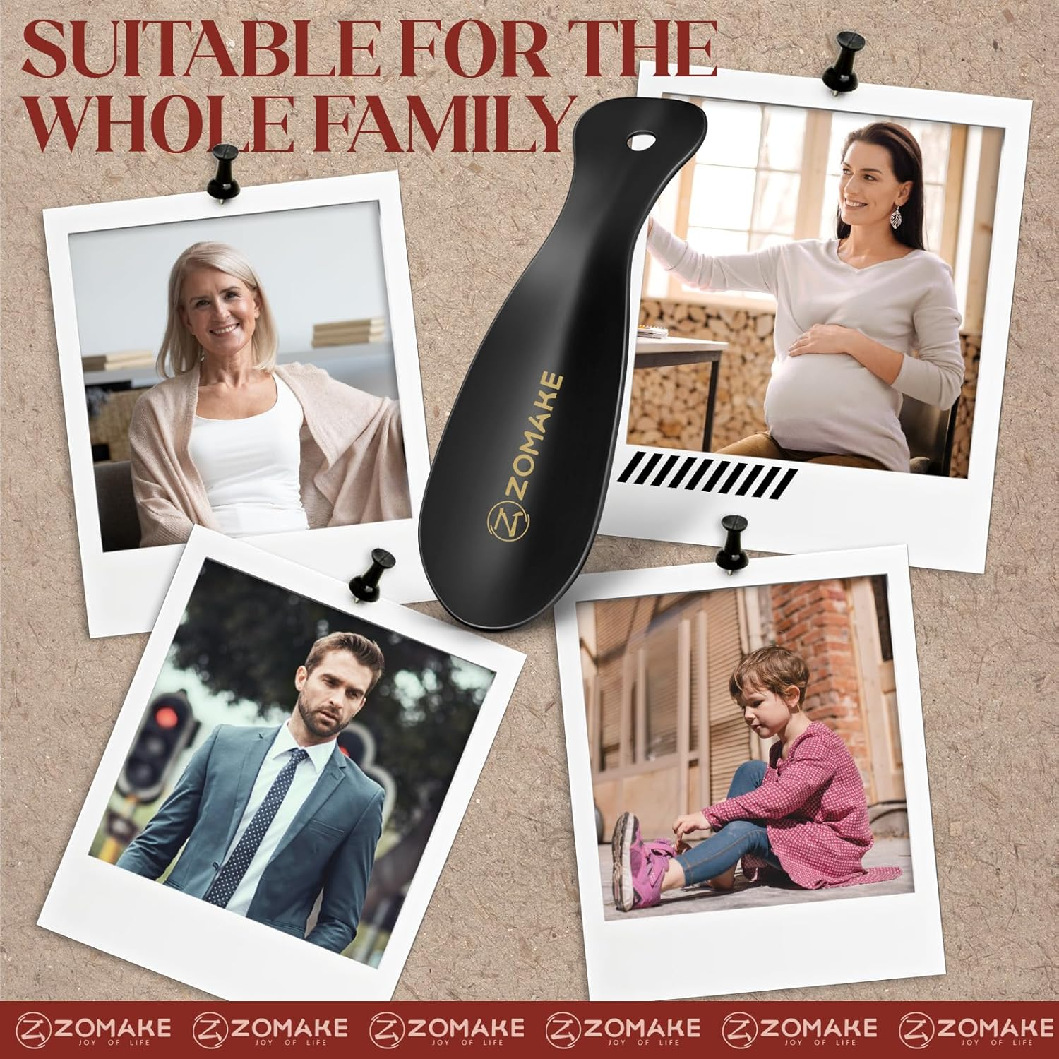 ZOMAKE Metal Shoe Horn Stainless Steel Shoehorn 19CM Portable for Travel - Black/2Pcs image number 5