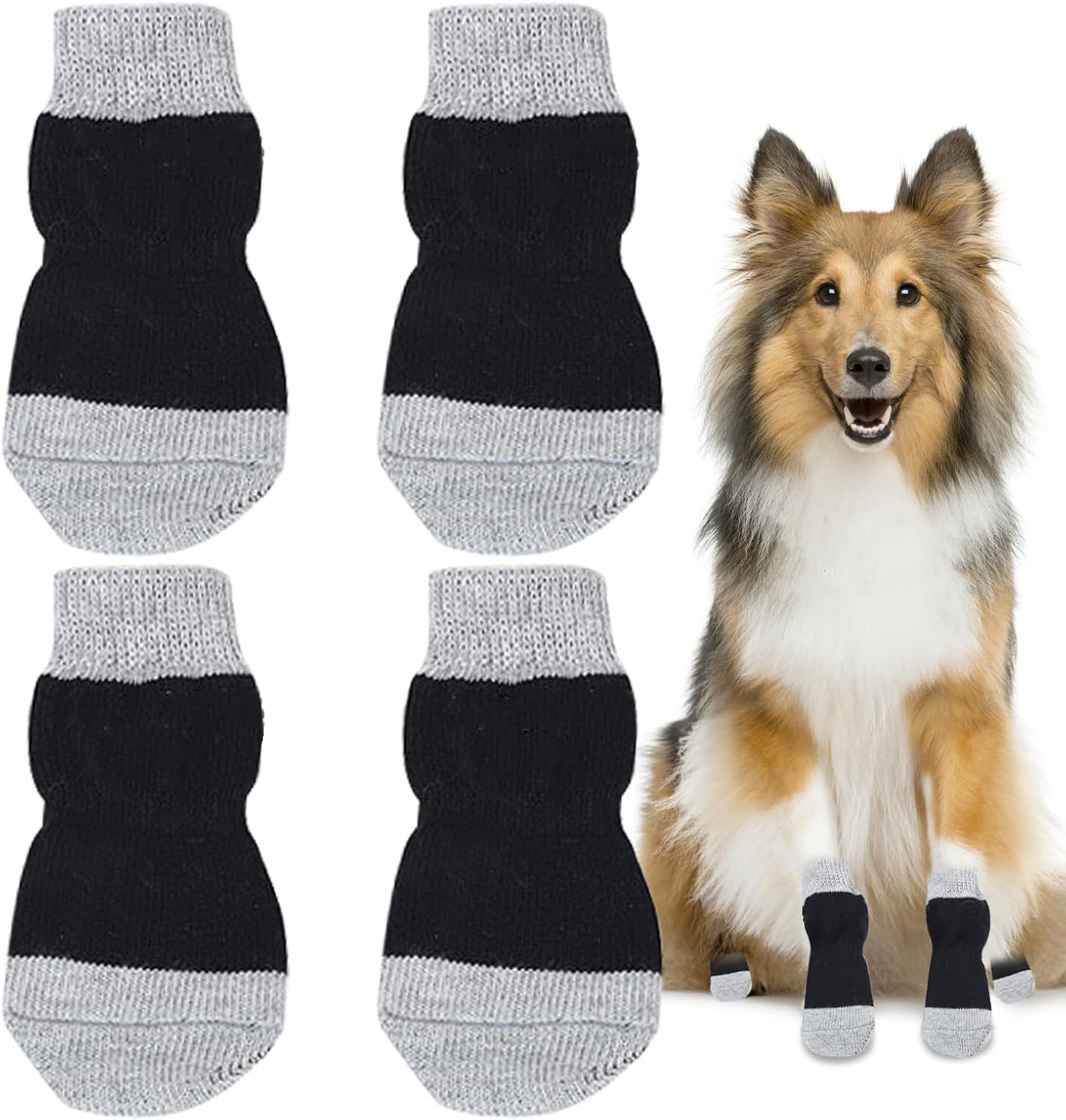 DHWEKU Indoor Non-Slip Socks for Dogs, Dog Socks, Non-Slip Socks, Dog, Soft Pet Protection, Improve Your Dog'S Grip, 2 Pairs, Black (L) image number 2