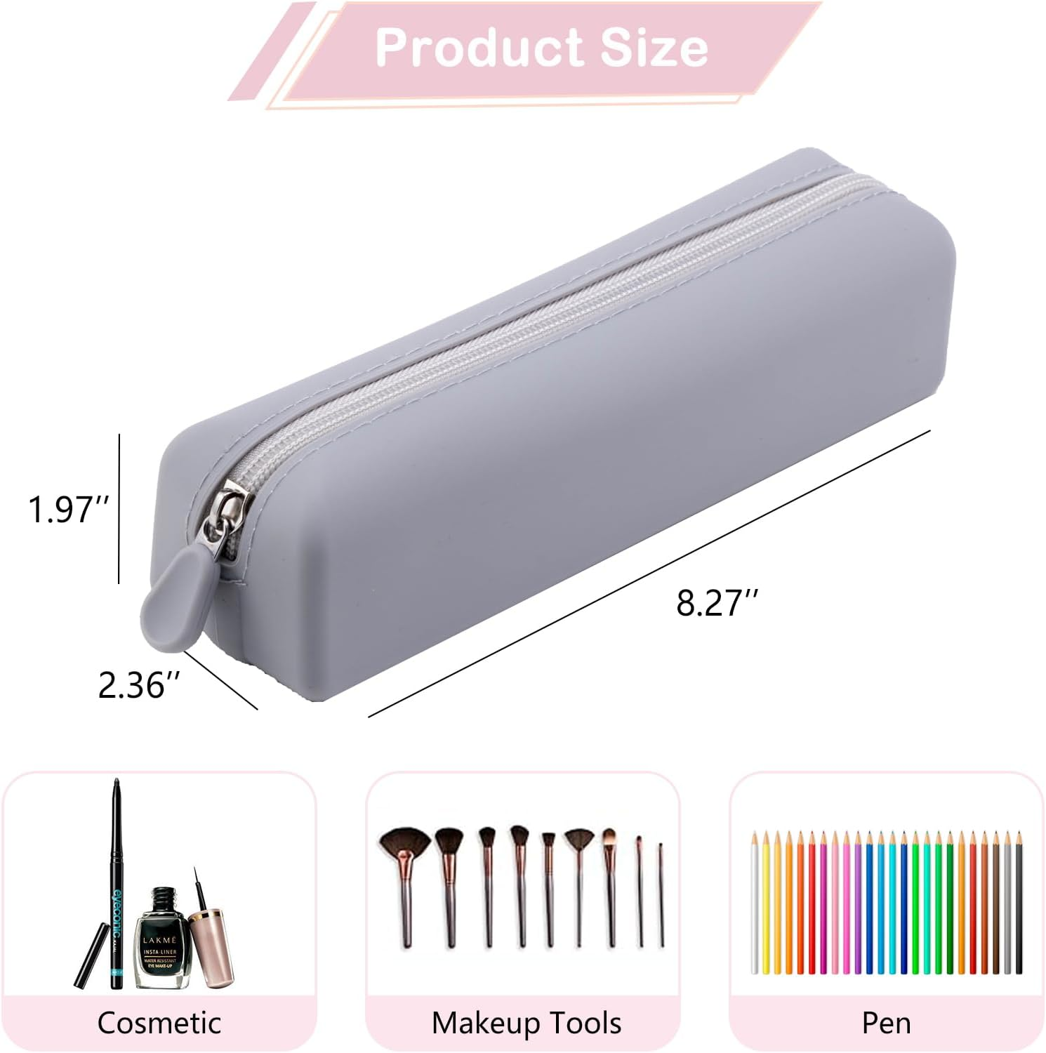 DDPOND Cute Silicone Makeup Brush Holder, Soft Portable Cosmetic Brush Bag with Zipper, Travel Makeup Brush Case(01Lightpink) image number 1