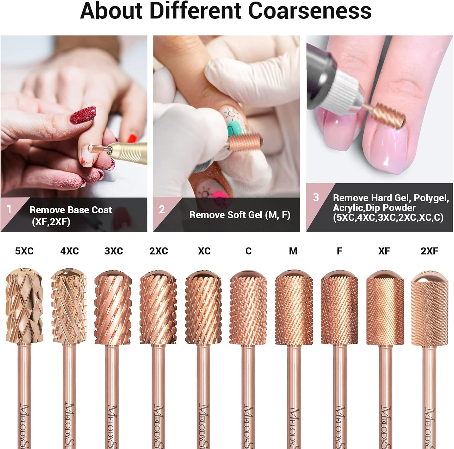 Melodysusie Safety Nail Drill Bits, 3/32'' Smooth round Top Large Barrel Carbide Bits, Suitable for Manicure Pedicure Cuticle Gel Polishing, Beginners Bits, Rose Gold, Series Bit-S, Fine image number 2