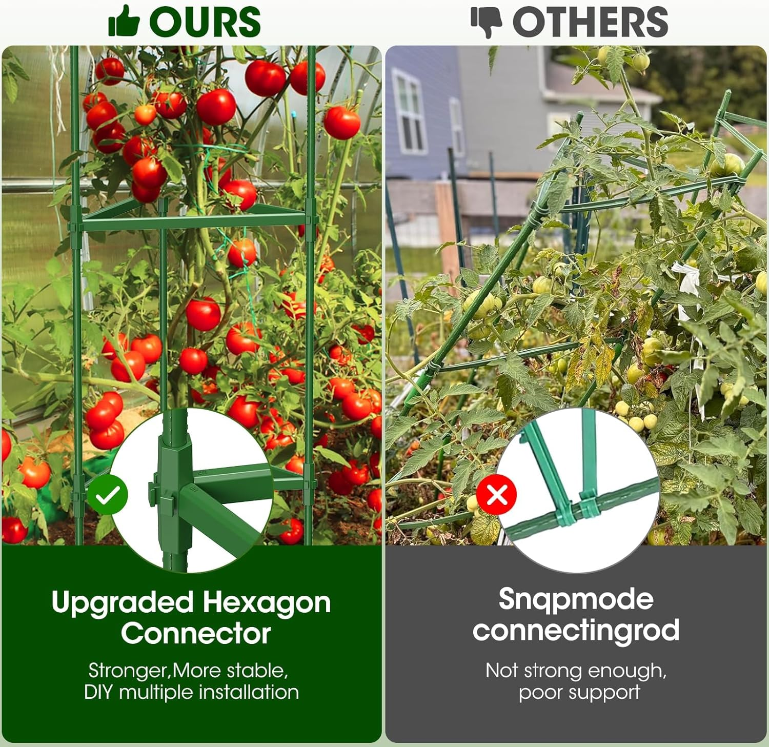 Tomato Cages for Garden,Up to 120Cm Tomato Cage Trellis-Upgraded Hexagon Connector,Heavy Duty Adjustable Tomato Stake Support for Raised Garden Bed(3 Pack) image number 5