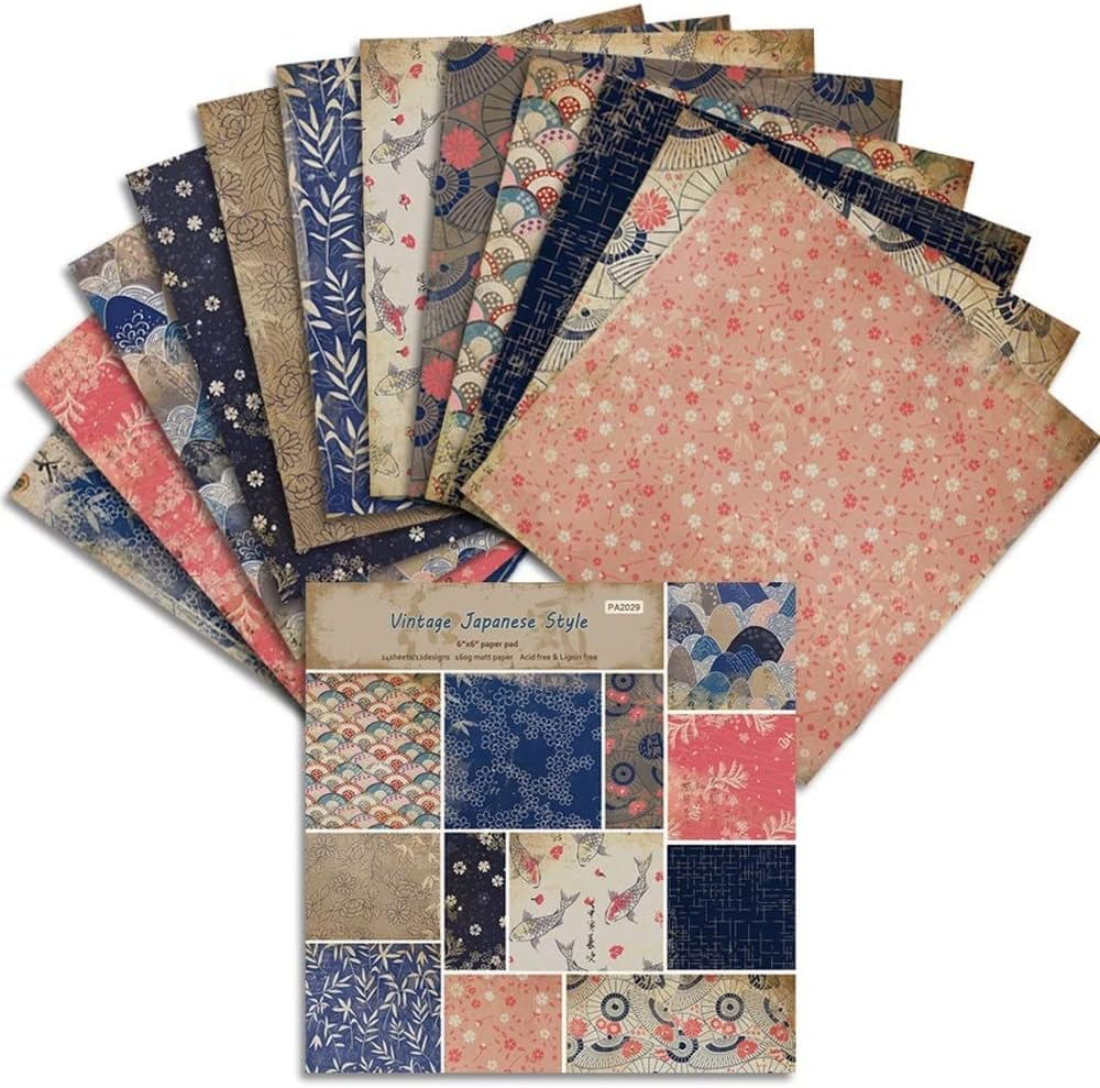 LZBRDY Vintage Japanese Style 6"X6" Junk Journal Decorative Craft Paper Pad, 24 Sheet Single-Sided Scrapbook Paper, 160GSM Cuttable Scrapbooking Card Making Album Supplies image number 1