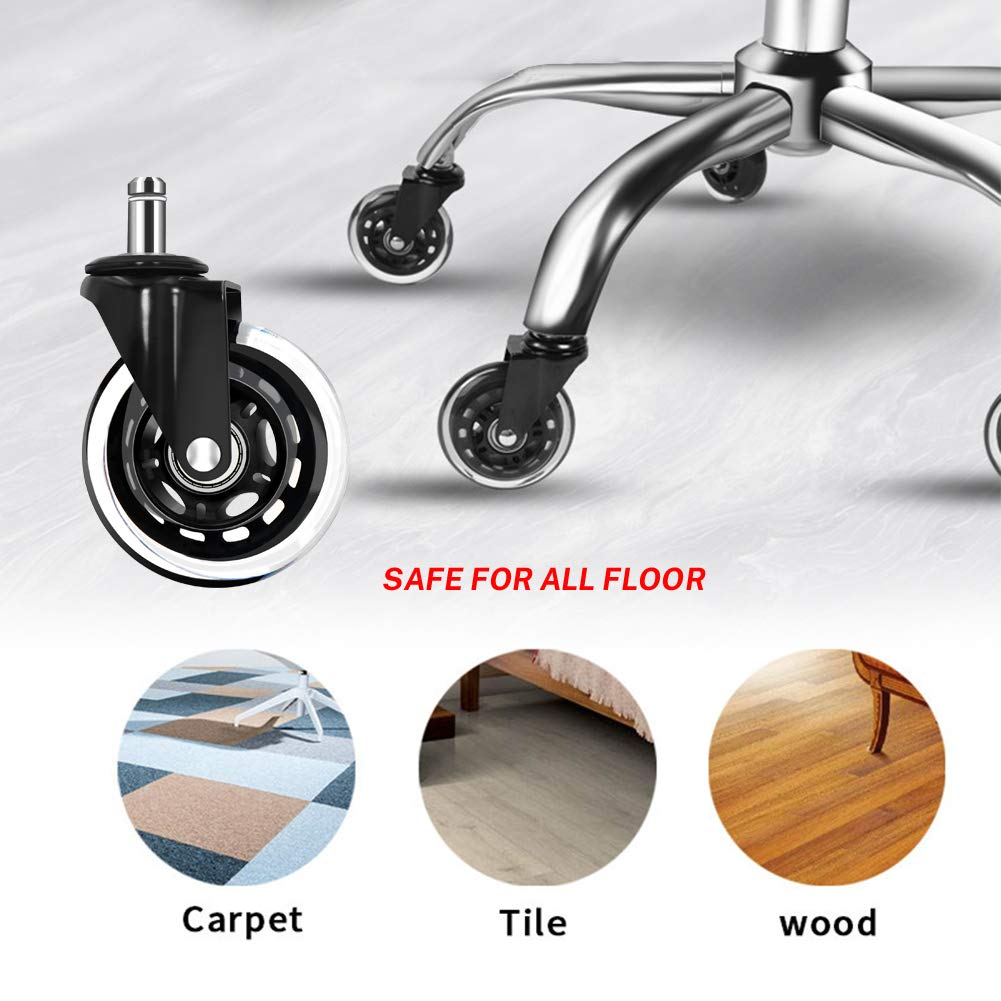 Office Chair Wheels for IKEA Chairs ,10Mm Stem (Set of 5), 3" Heavy Duty Replacement Swivel Rubber Casters Quiet & Smooth Rolling for Ikea Chair Casters, Protection for Hardwood Floors or Carpet. image number 6