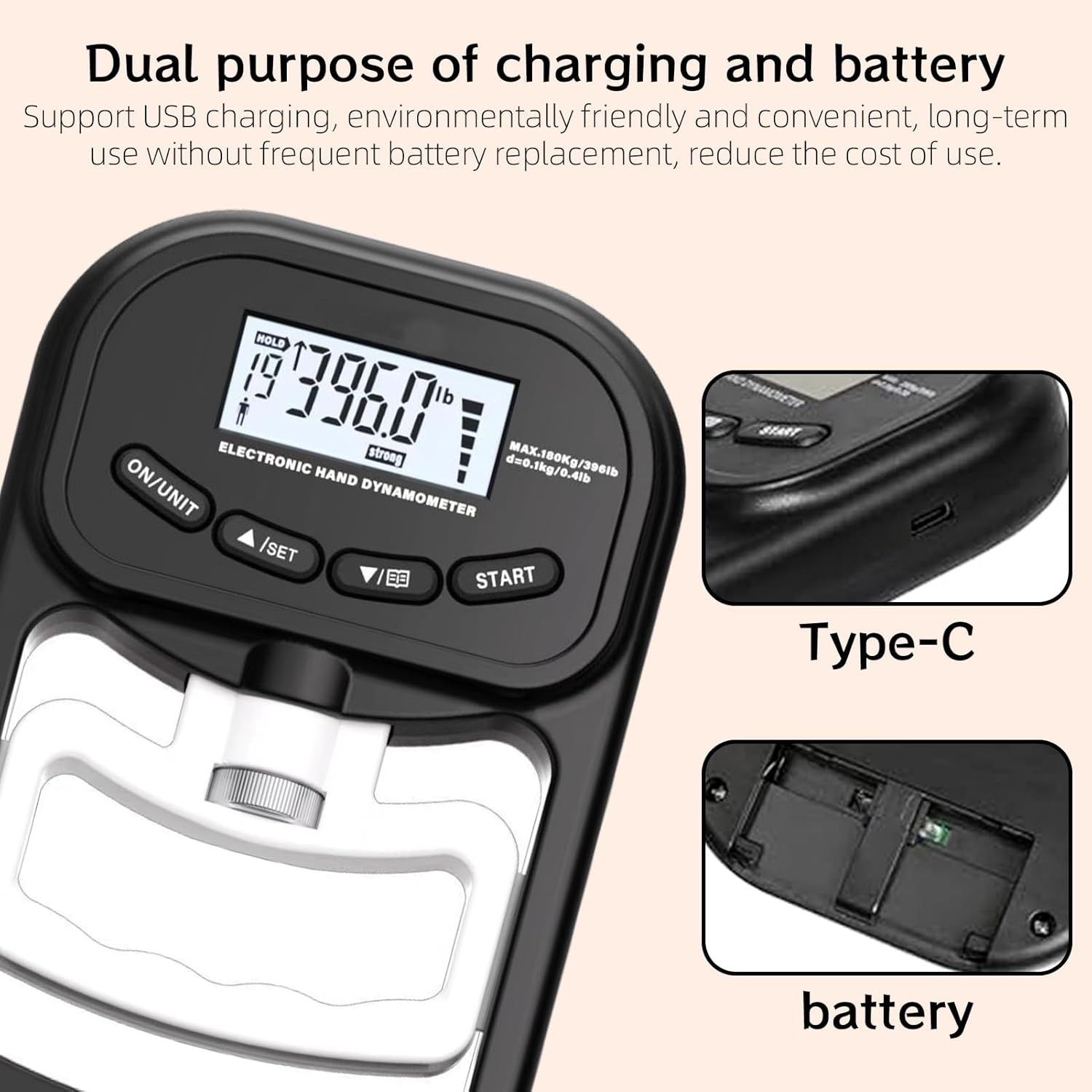 Grip Strength Tester, Grip Trainer, 396Lbs / 180Kg Electronic Hand Gripper Strength Trainer with LCD Display, Gripping Strengthener for Sport, Home, School, Clinic Use image number 2