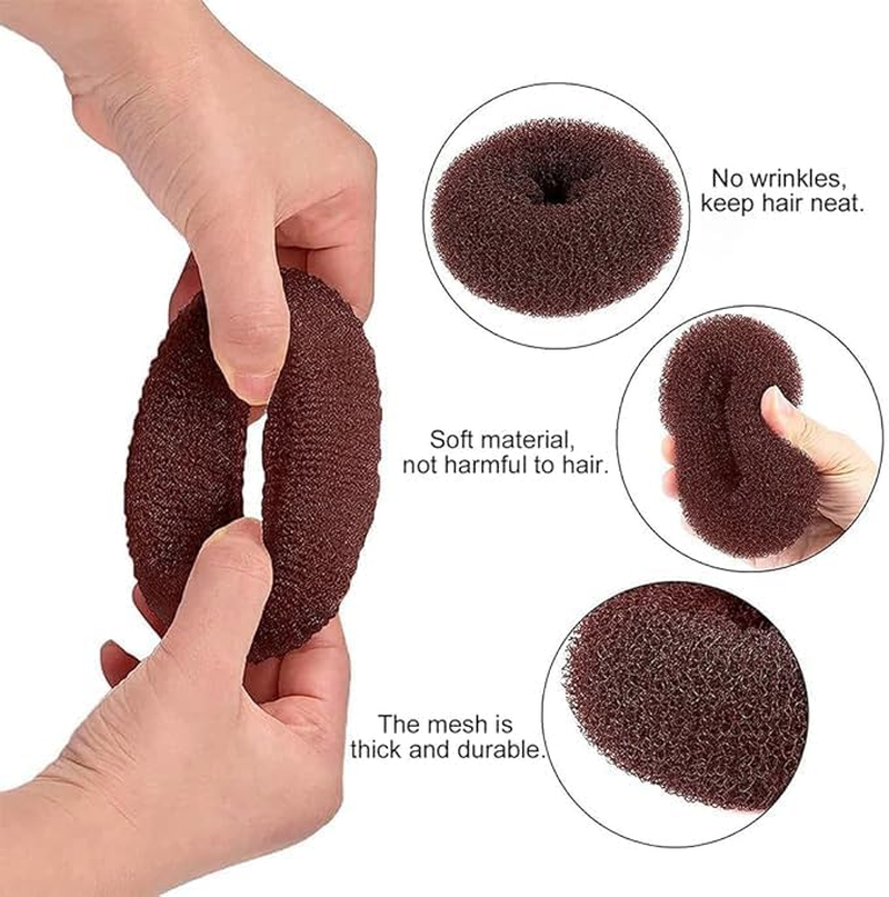 Hair Bun Maker Set, Includes 20 Invisible Hair Nets, 4 Dark Brown Hair Donut Bun Making Kit, 5 Hair Elastics, 20 Hair Clips, 4 Ponytail Hair Tools and 2 Foam Sponge Buns image number 2