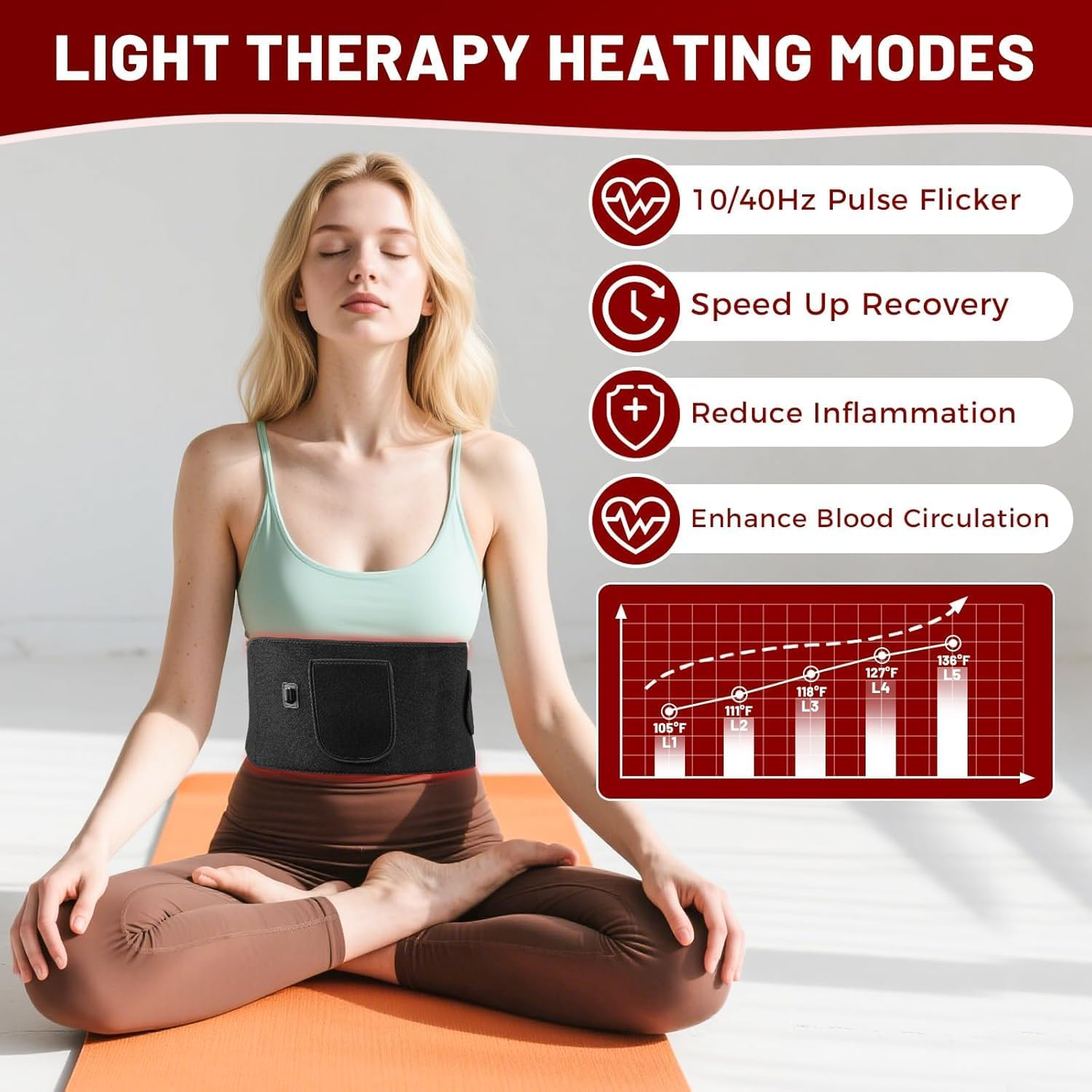 Red Light Therapy Belt for Body - 140 Leds 5 Light Levels with Timer Infrared Light Therapy for Shoulder Waist Muscle, 660Nm Red Light & 850Nm near Infrared & Red Light Therapy for Body image number 4