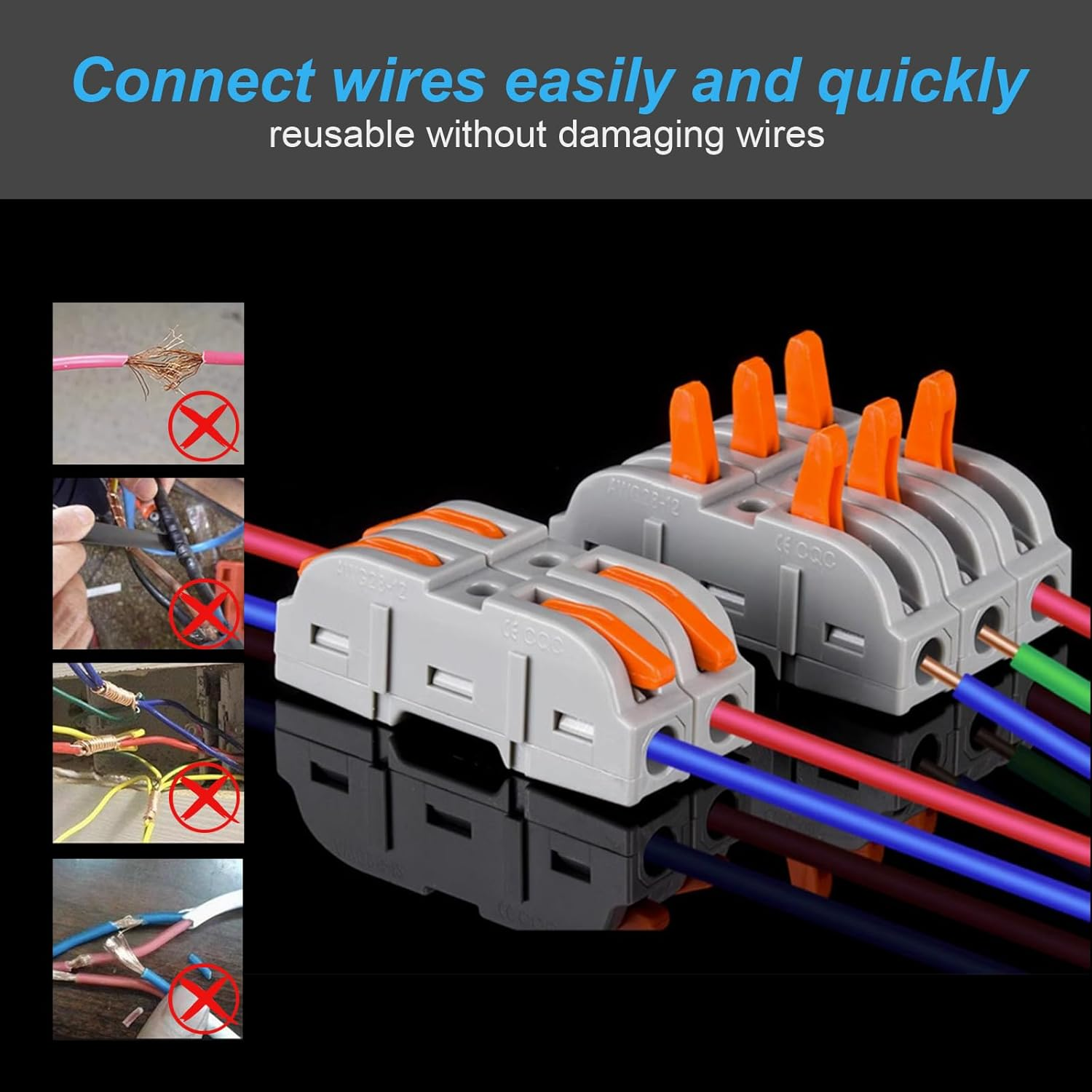 Fullfun 40 Pcs Lever Wire Nuts Connectors, Compact Splicing Wire Connector Push-In, Electrical Connectors Assortment Kit for Quick Connect 28-12 AWG 1 in 1 Out