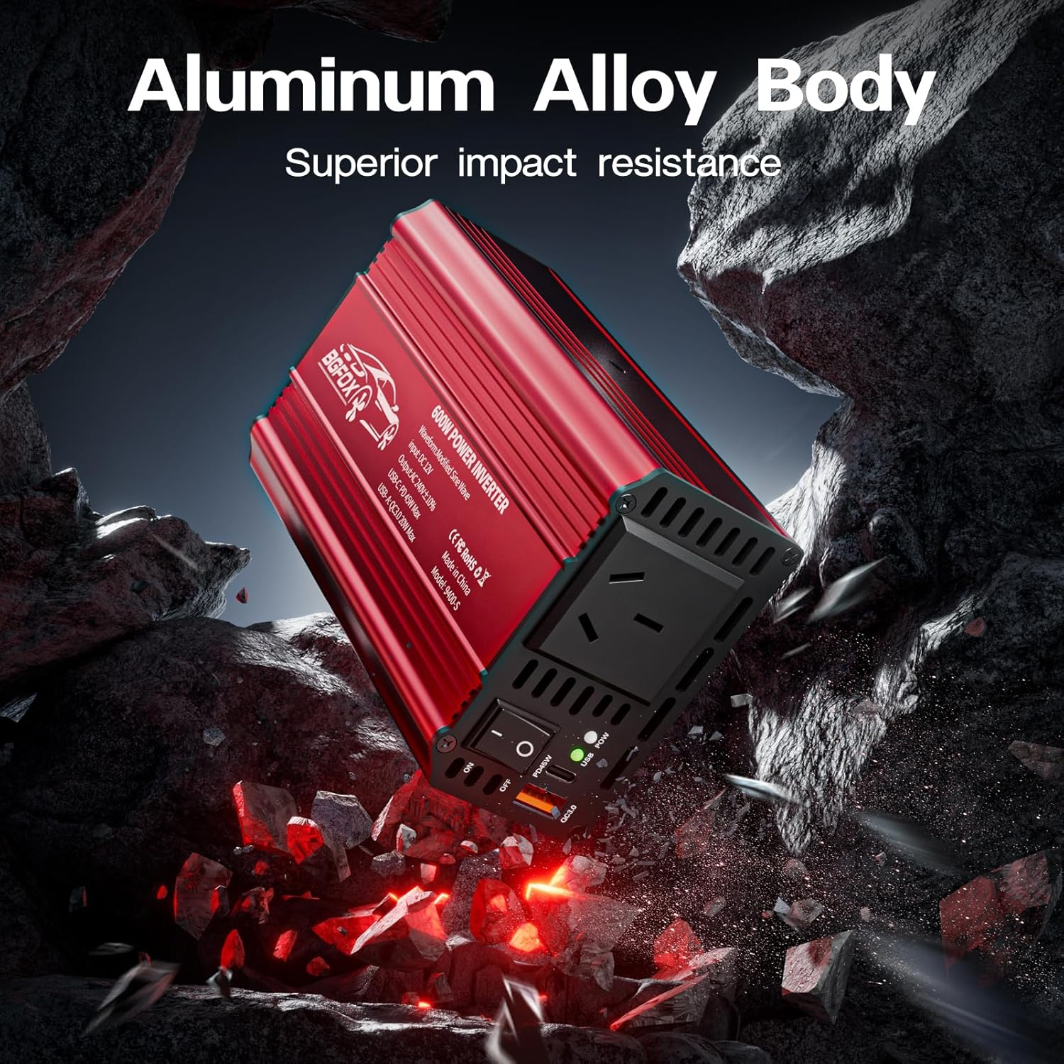 600W Power Inverter DC12V to 230V 240V AC Car Inverter with PD45W and QC 3.0 20W 4.8A USB Port to Charge Your Game Consoles, Car Electronic Devices - Red image number 4