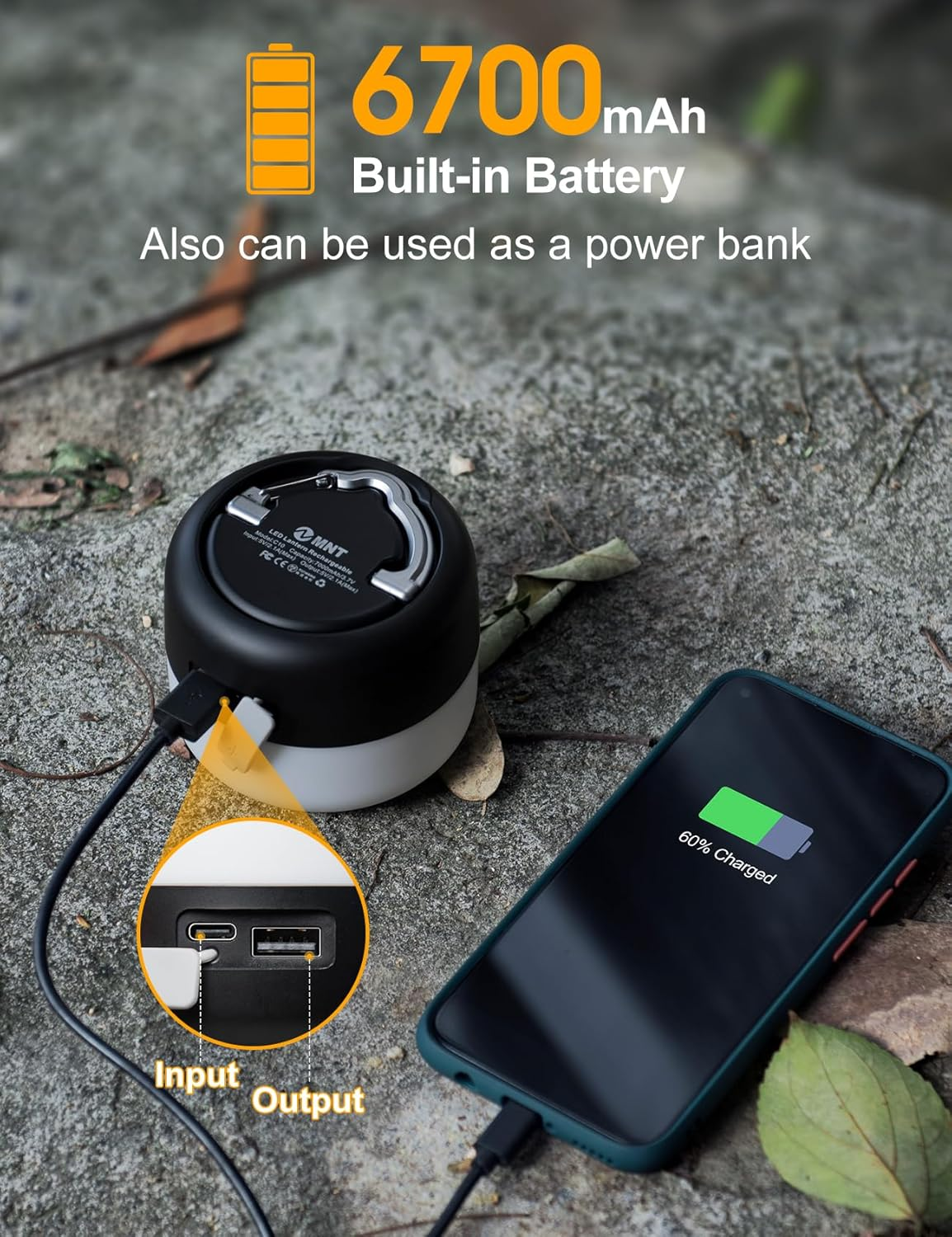 LED Camping Lantern Rechargeable 1000LM, up to 300H Running Time Camping Tent Light, 6700Mah Emergency Hanging Light for Hurricane, Power Outages, Home, Hiking, Water-Resistant, Black image number 4