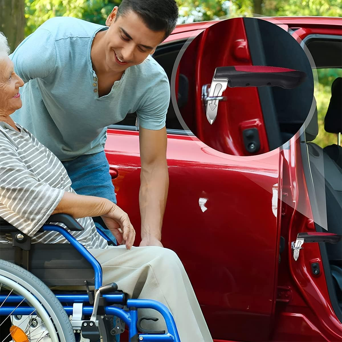 Car Handle, Car Door Assist Support Handle for Elderly and Handicapped, Multifunction Window Breaker Emergency Tool, Car Support Mobility Aid Grab Bar Handle for Seniors (Red) image number 1