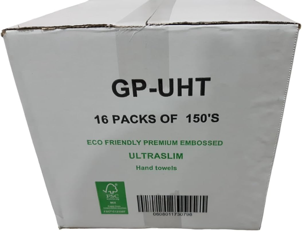 Gusspak Ultra Slim Hand Towels, Folded Paper Towels, 16 Packs/Case, 150 Hand Towels/Pack (2,400 Towels)