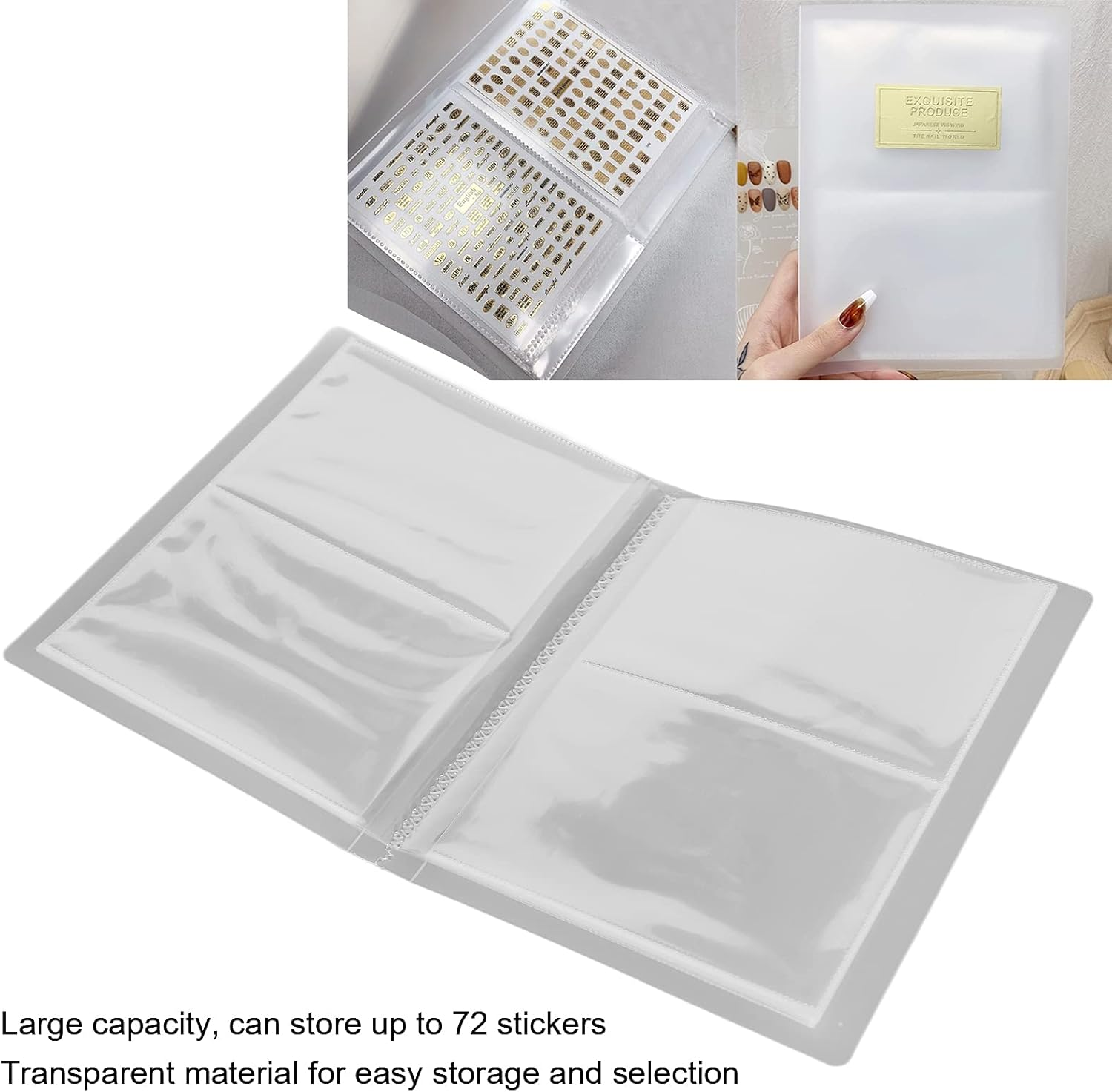 Sticker Storage Book, Safe Environmentally Friendly Nail Sticker Storage Book Large Capacity with Label Sticker for Nail Decals Organizing for Photos Organizing