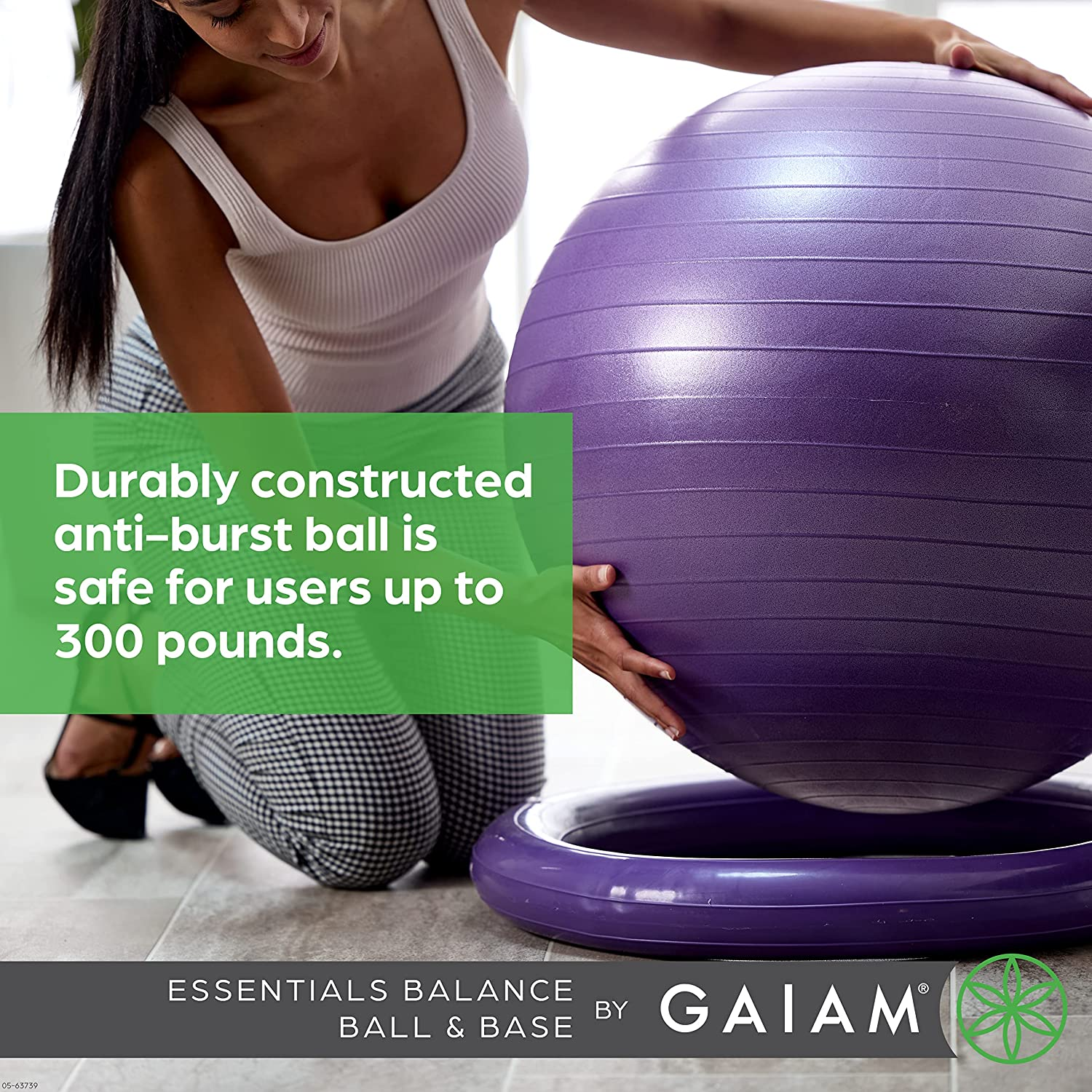 Gaiam Essentials Balance Ball & Base Kit, 65Cm Yoga Ball Chair, Exercise Ball with Inflatable Ring Base for Home or Office Desk, Includes Air Pump - Navy image number 4