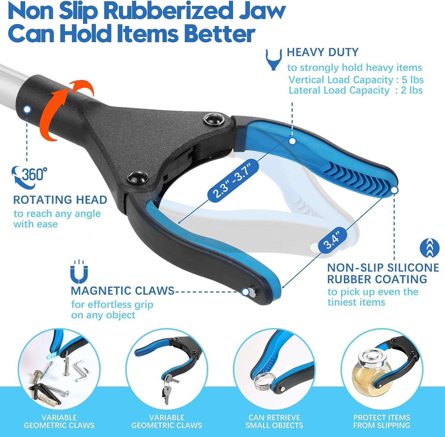 43 Inch Grabber Reacher Tool, Grabbers for Seniors Heavy Duty, Trash Picker Upper Grabber, Collapsible and Easy to Store, Wide Jaw, Grips Items Easily and Securely image number 5