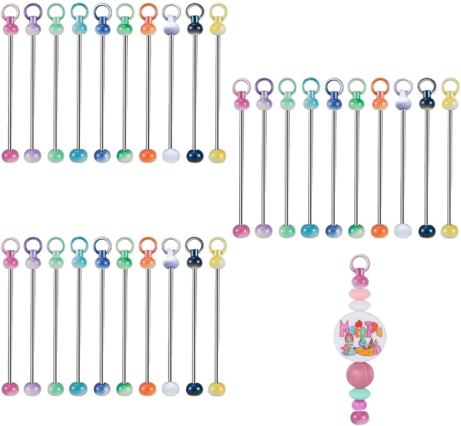 Taicols 30 Pcs Beadable Keychain Bars Beadable Blanks DIY Bead Kit Accessories Metal Bead Keychain Bar Link Detachable Key Chain for DIY Craft Making Gift Accessories image number 6