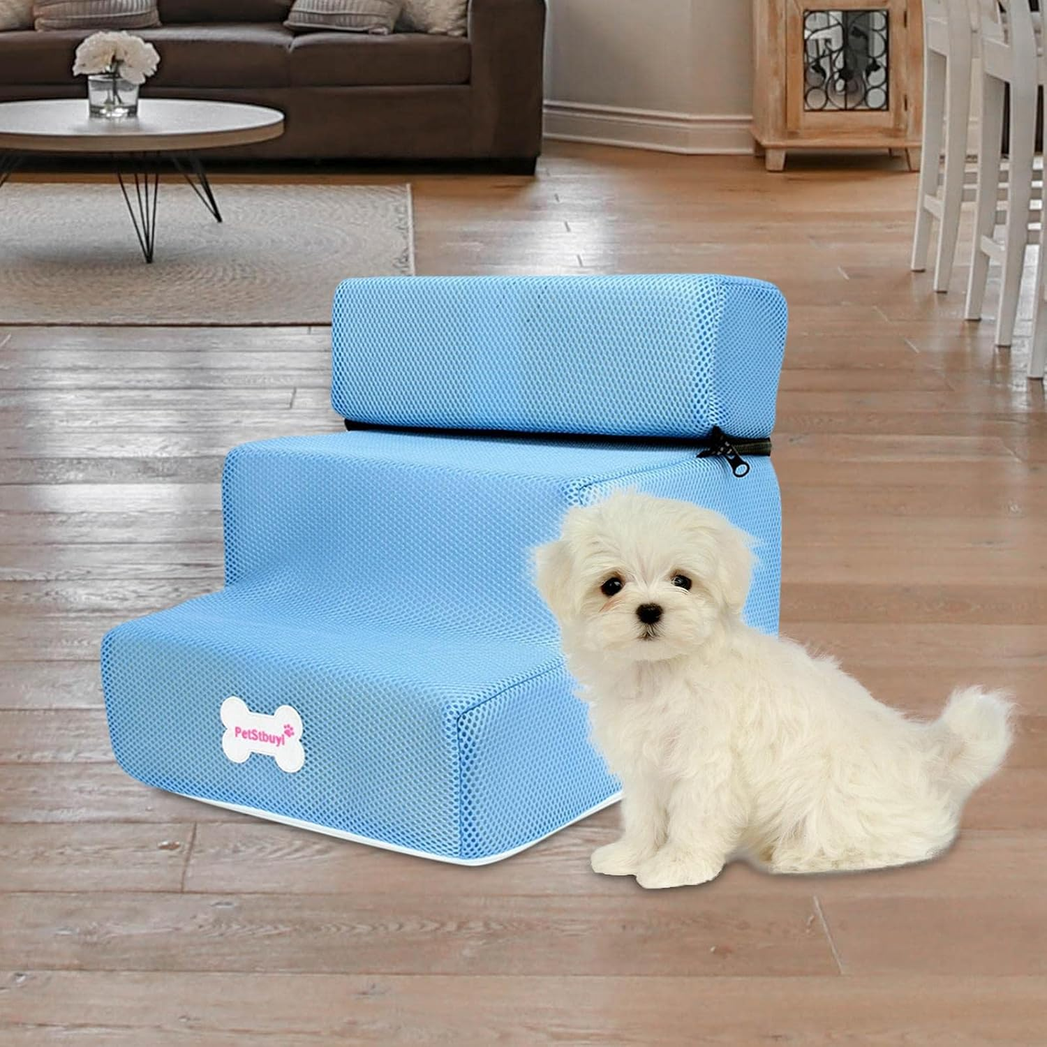 B Baosity Portable Cat Ramp Ladder Washable Dog Stairs Steps for Sofa Couch Pet Kitten Kitty, Blue image number 3