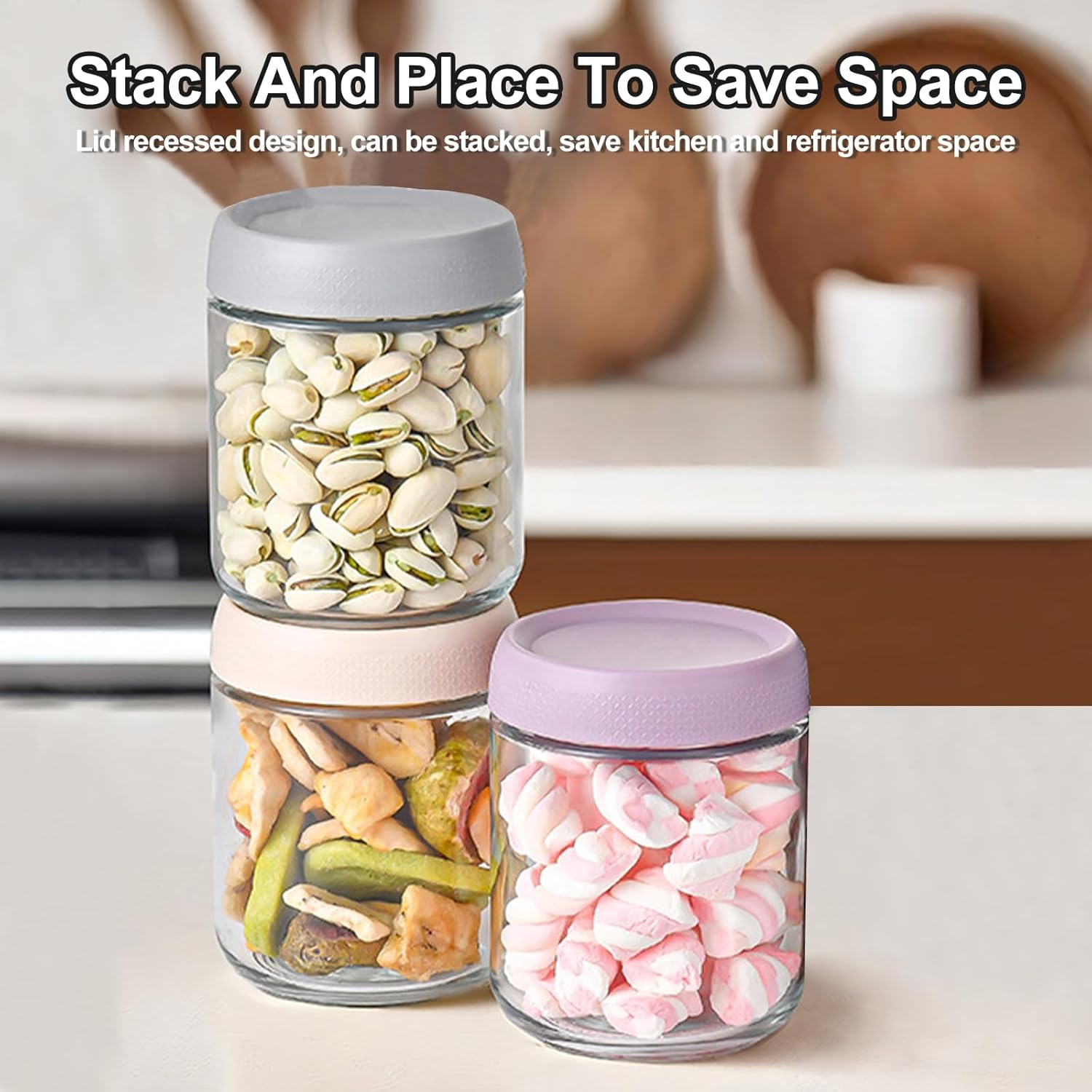 6 Pack Overnight Oats Container Jar with Lid, 10 OZ &16 OZ Wide Mouth Jar & Airtight Glass Food Storage Jar, Meal Prep Container for Salad, Spice, Dressing, Snacks,Sauce image number 6