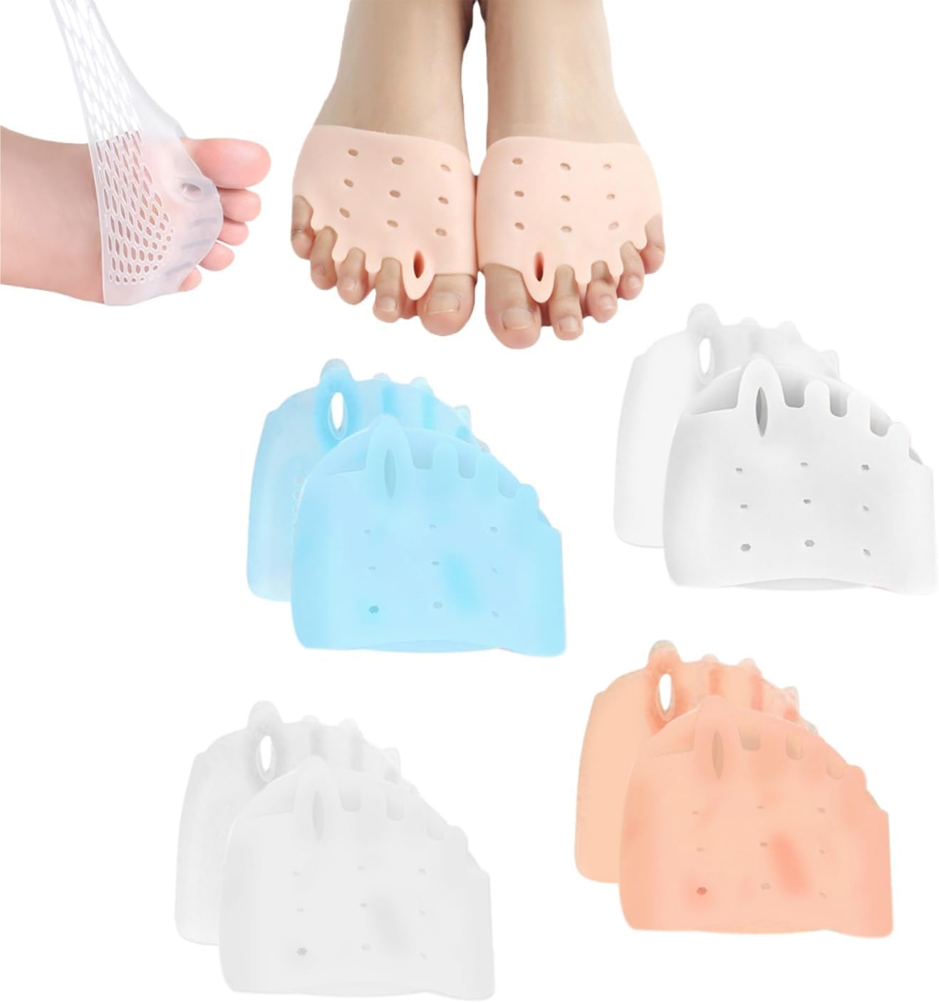 BRTNUP 4 Pairs Hyggear Silicone Toe Separators for Women & Men, Toe Separators for Overlapping Toes Bunion Corrector for Overlapping Toes Breathable Soft and Comfortable Gel Foot Cushions 4 Colors image number 1