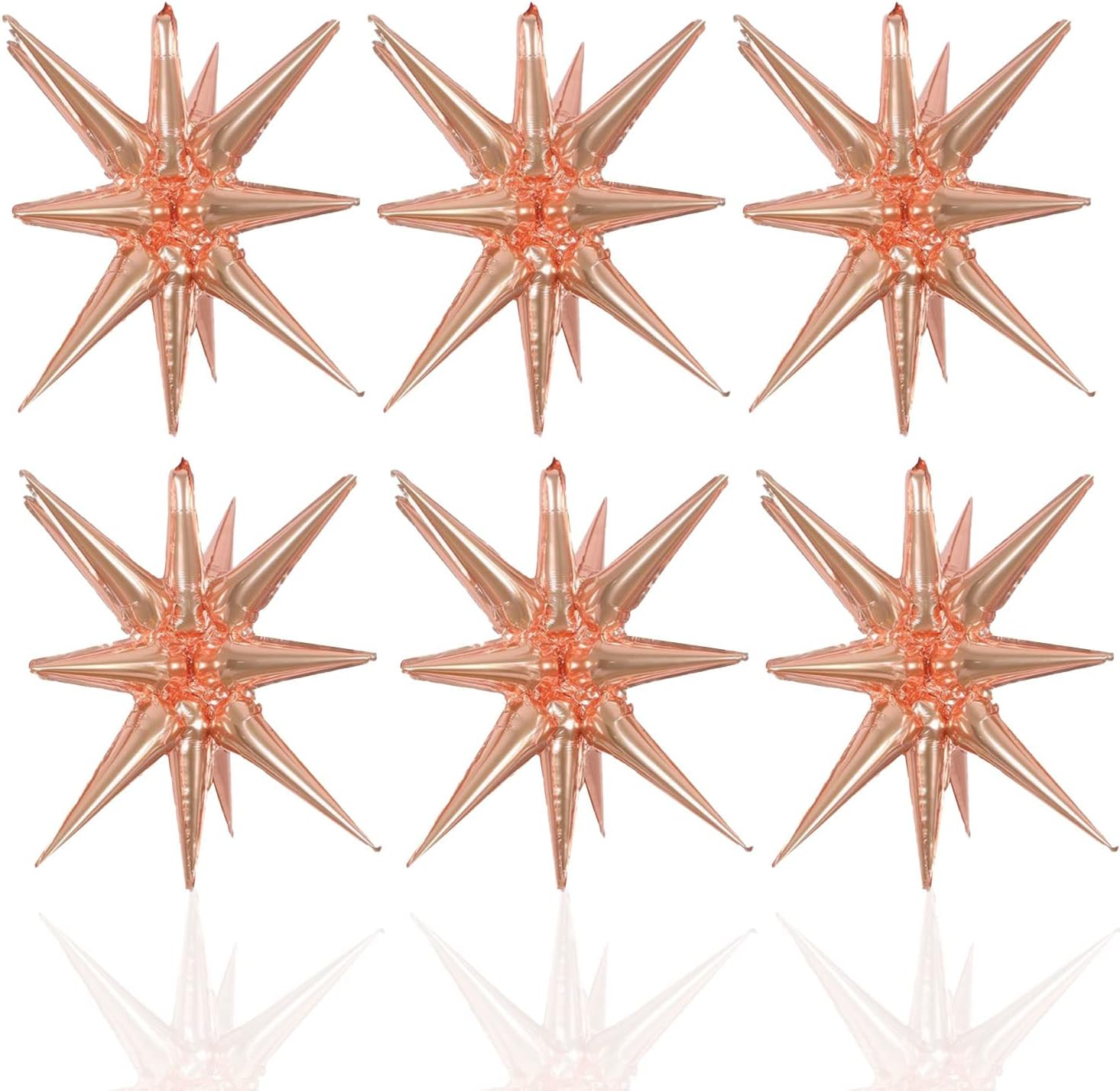 6 Pcs Rose Gold Star Foil Balloons One-Piece 14-Pointed Star Balloons 4D Starburst Cone Mylar Balloons 22Inch Christmas Birthday Wedding Wedding Anniversary Party Supplies(Rose Gold)