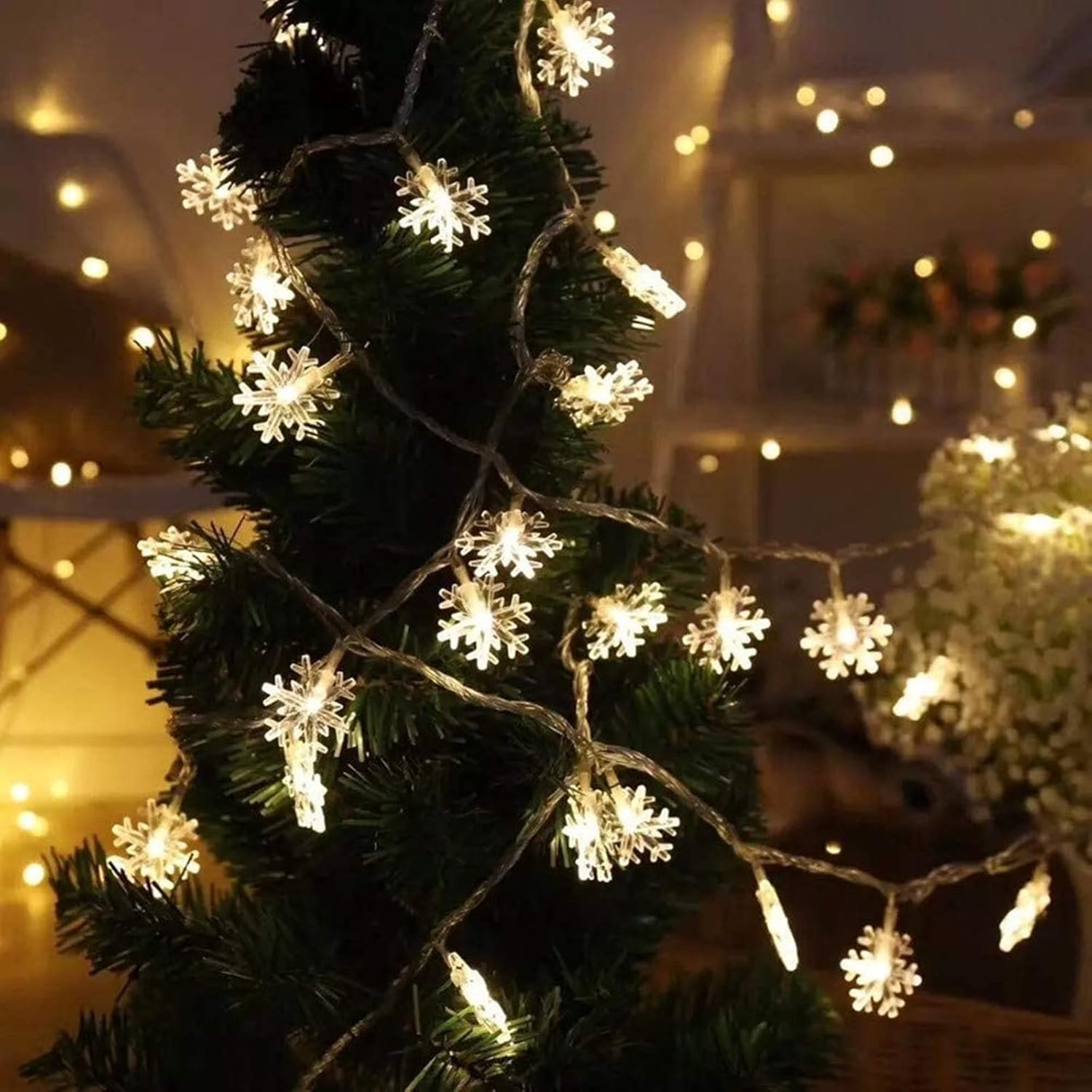 MILEXING Christmas Lights, Snowflake String Lights 19.6 Ft 40 LED Fairy Lights Battery Operated Waterproof for Xmas Garden Patio Bedroom Party Decor Indoor Outdoor Celebration Lighting (Warm Color) image number 1