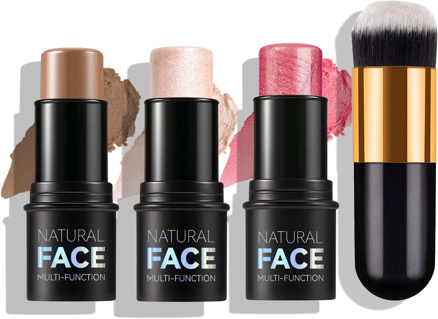 Roseflower 3Pcs Face Contour Makeup Set, Highlighter and Blush Cream Kit with Brush, Contouring Stick for Fair Skin, Concealer for Beginner Women Teen Girls