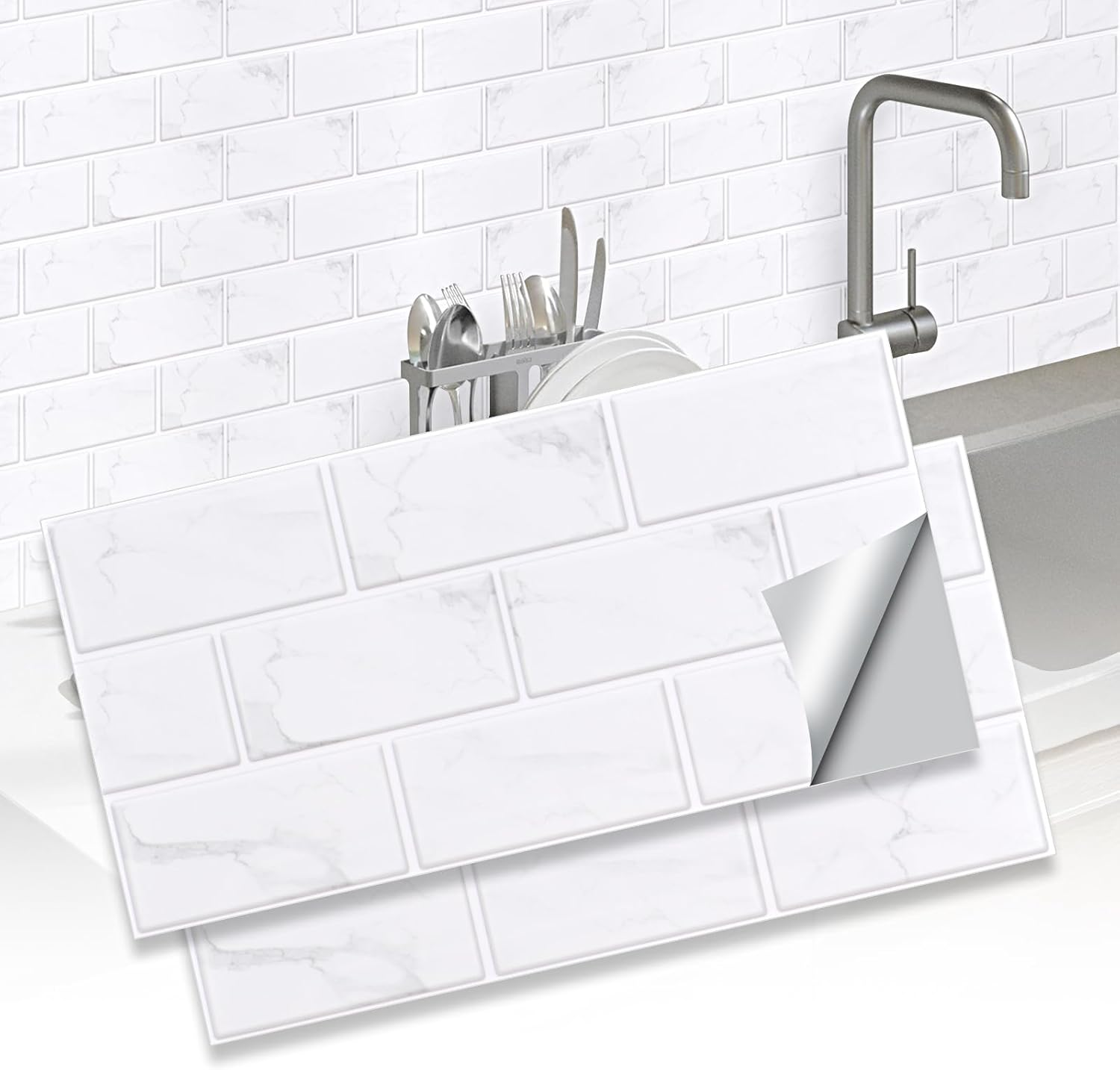 Ztowoto 12 PCS Tile Stickers Self Adhesive,Waterproof Peel and Stick Wall Tiles 30X15 Cm，Non-Slip 3D Stick on Tiles，Self Adhesive Wall Tiles for Bathroom Kitchen Living Room Bedroom (12, Blue-Gray)