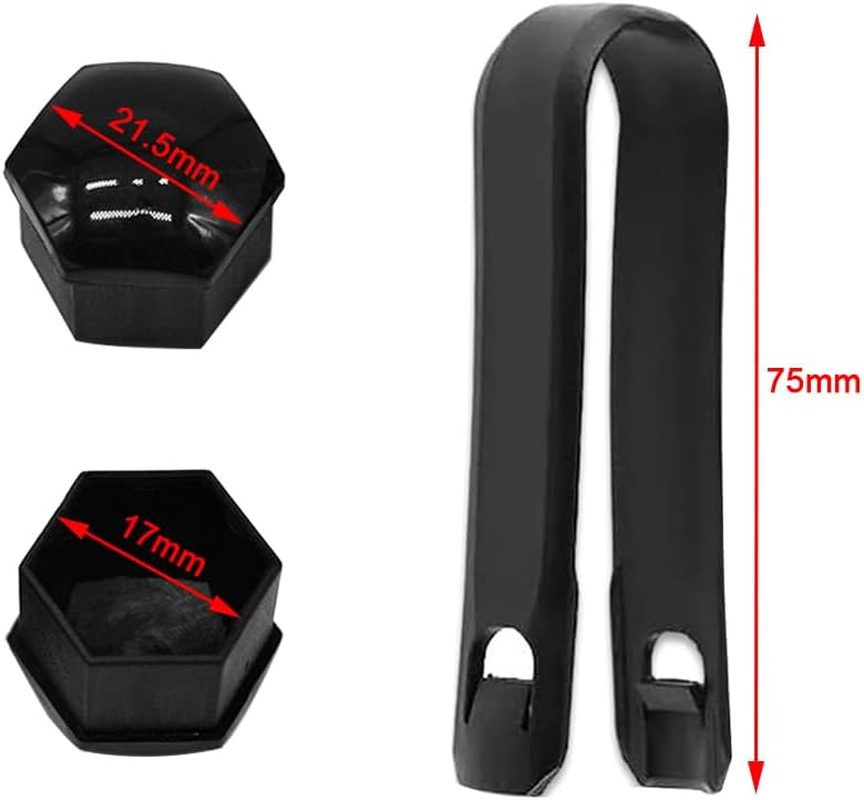 Qitindasen Pack of 20 17 Mm Car Wheel Nut Covers, Universal Tyre Nut Caps, Hexagonal Car Hub Screw Cover with Removal Tool (Black) image number 1