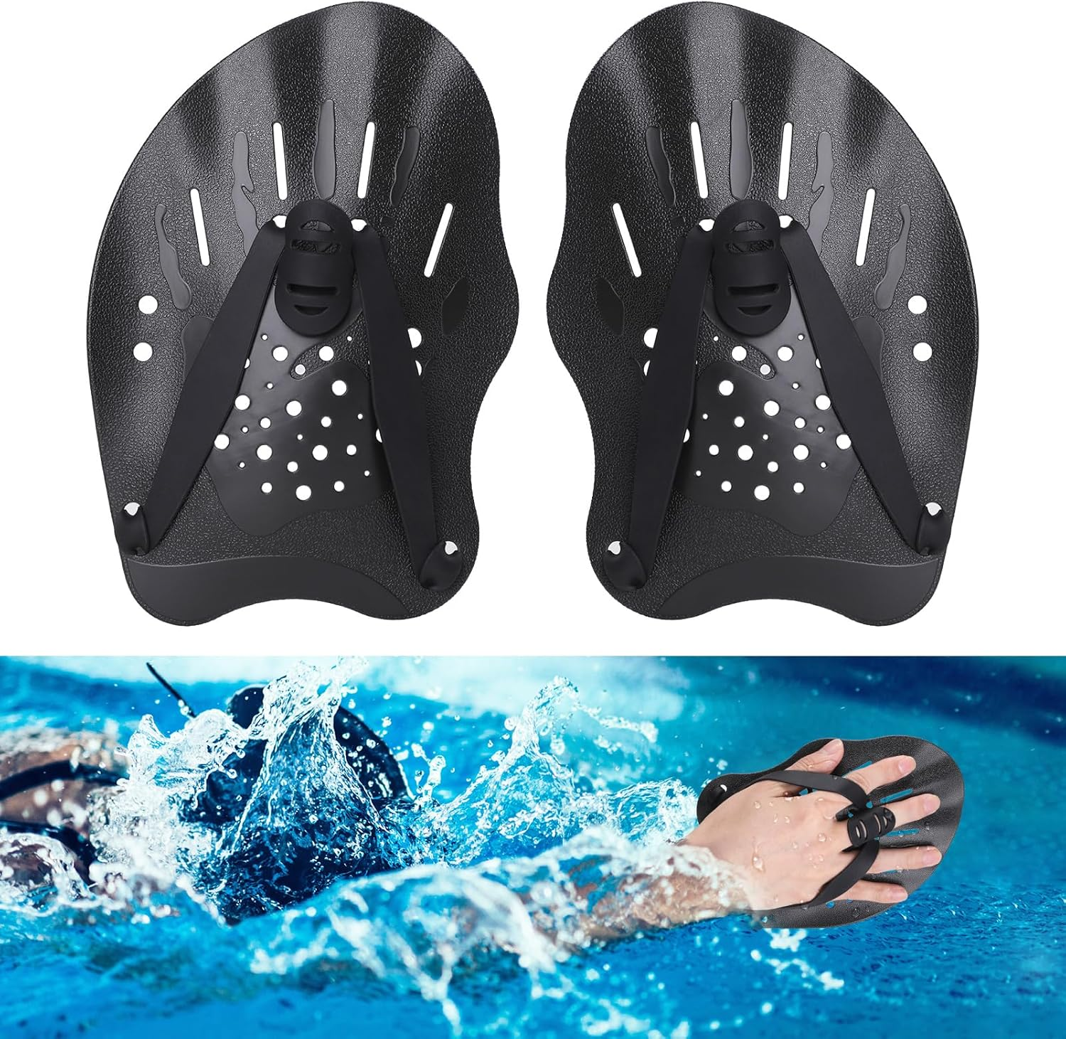 Hianjoo Swimming Hand Paddles for Adult and Junior (1 Pair), Power Strength Train Swim Fins Pool Exercise Swimming Accessories for Novice and Professional Use image number 5