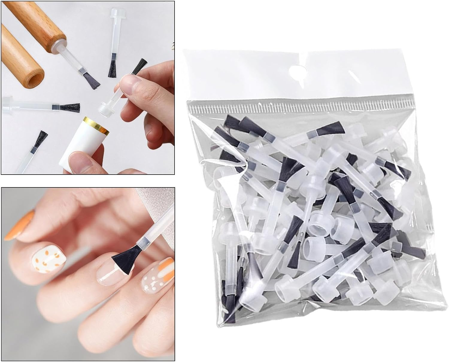 Oshhni 50X Nail Polish Brush Replacement Liquid Applicators Brushes Practical Portable Improve Your Work Efficiently Nail Brush Tool, Brush Head image number 1
