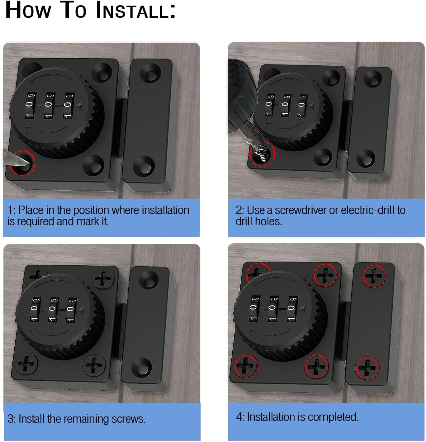 Portable Cabinet Combination Latch, 3-Digit Password Hasp Latch Lock,Cabinet Door Lock for One-Way Door, Cabinet, Drawer, Office File Cabinet Door (Black) image number 1