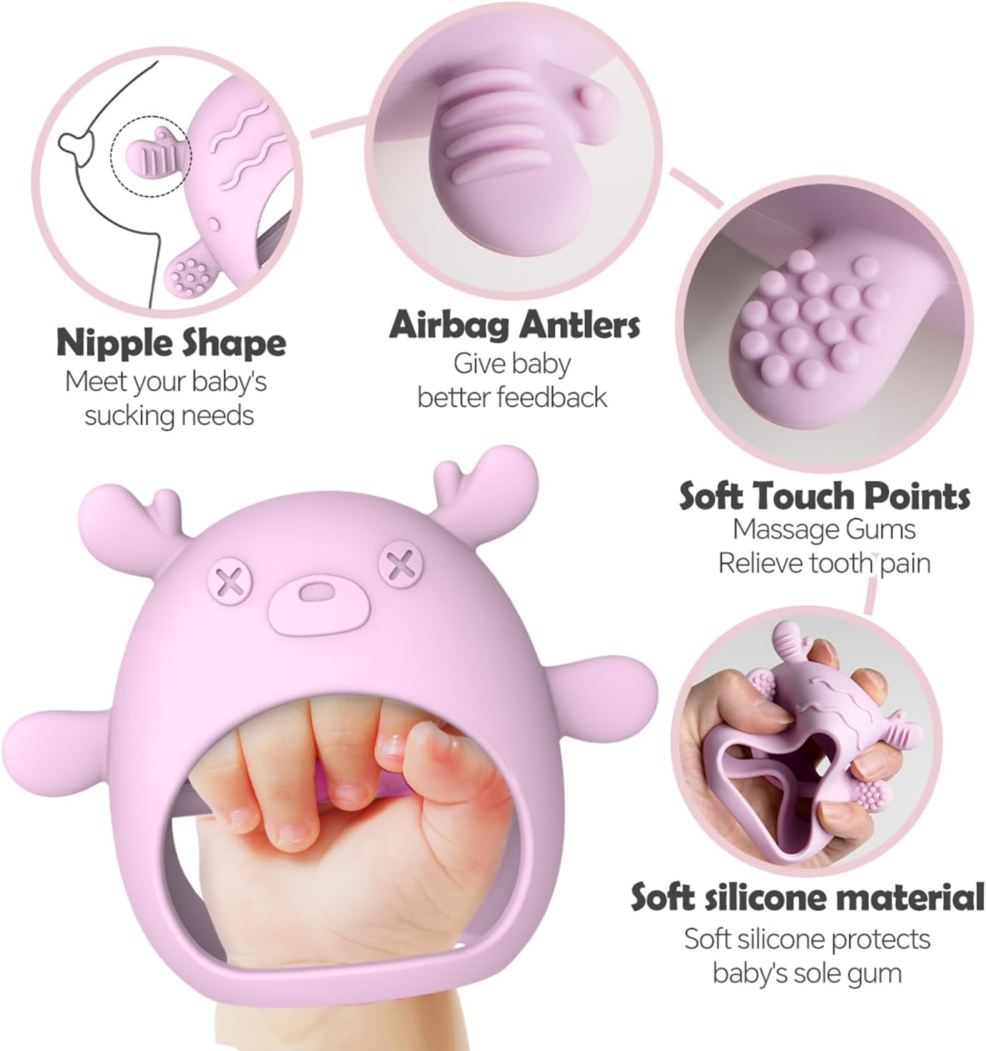 3 Packs Baby Teething Toy for 3-6 6-12 Months, Food Grade Silicone Teething Mitten, anti Dropping Wrist Hand Teethers Baby Chew Toys for Sucking Needs, BPA Free - Green+Blue+Gray image number 4