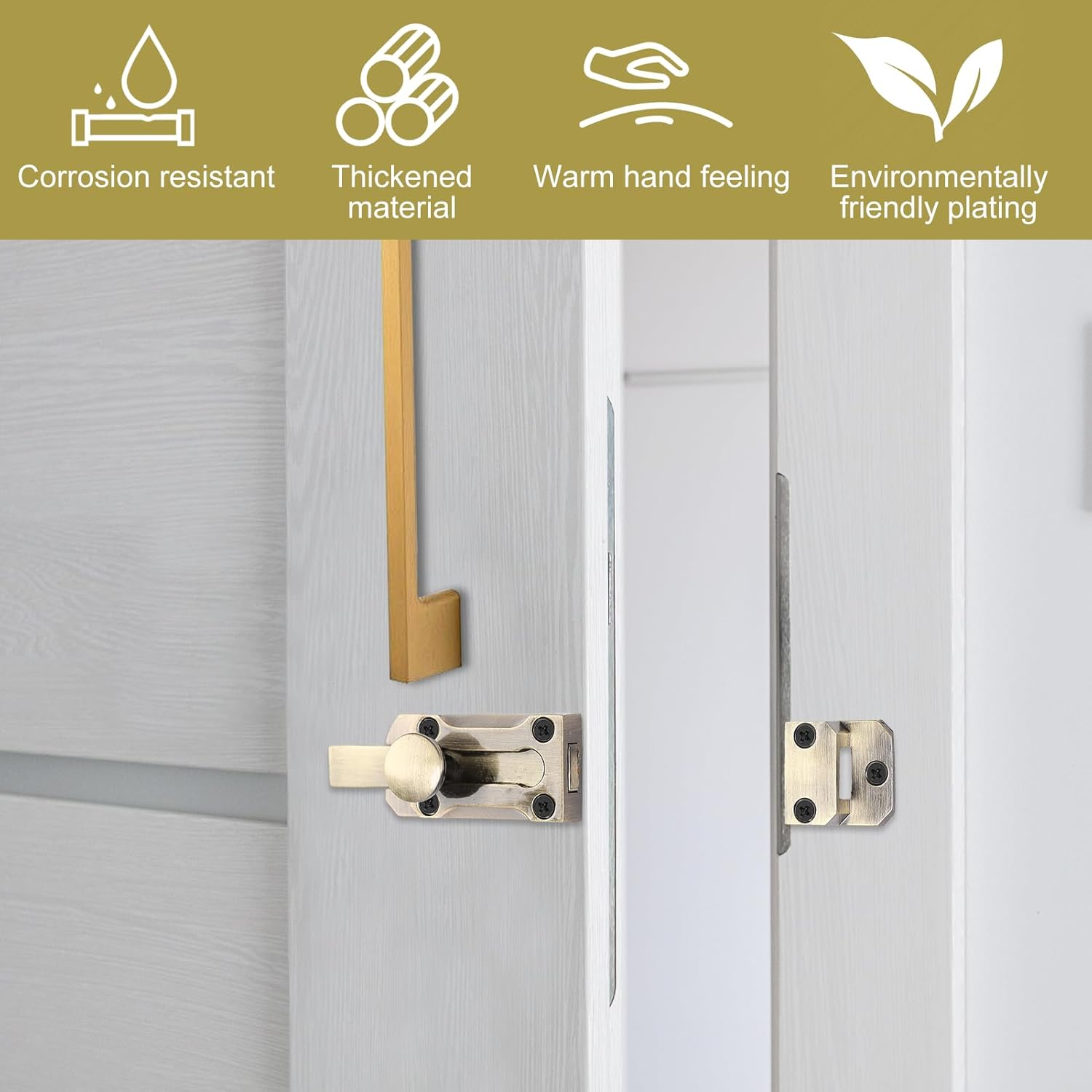 Barrel Slide Door Bolts 3 Inch Brass Door Bolt Heavy Duty Door Locks Internal Antique Zinc Alloy Security Latch Lock with Screws for Securing Internal External Doors, Bronze Tone image number 6