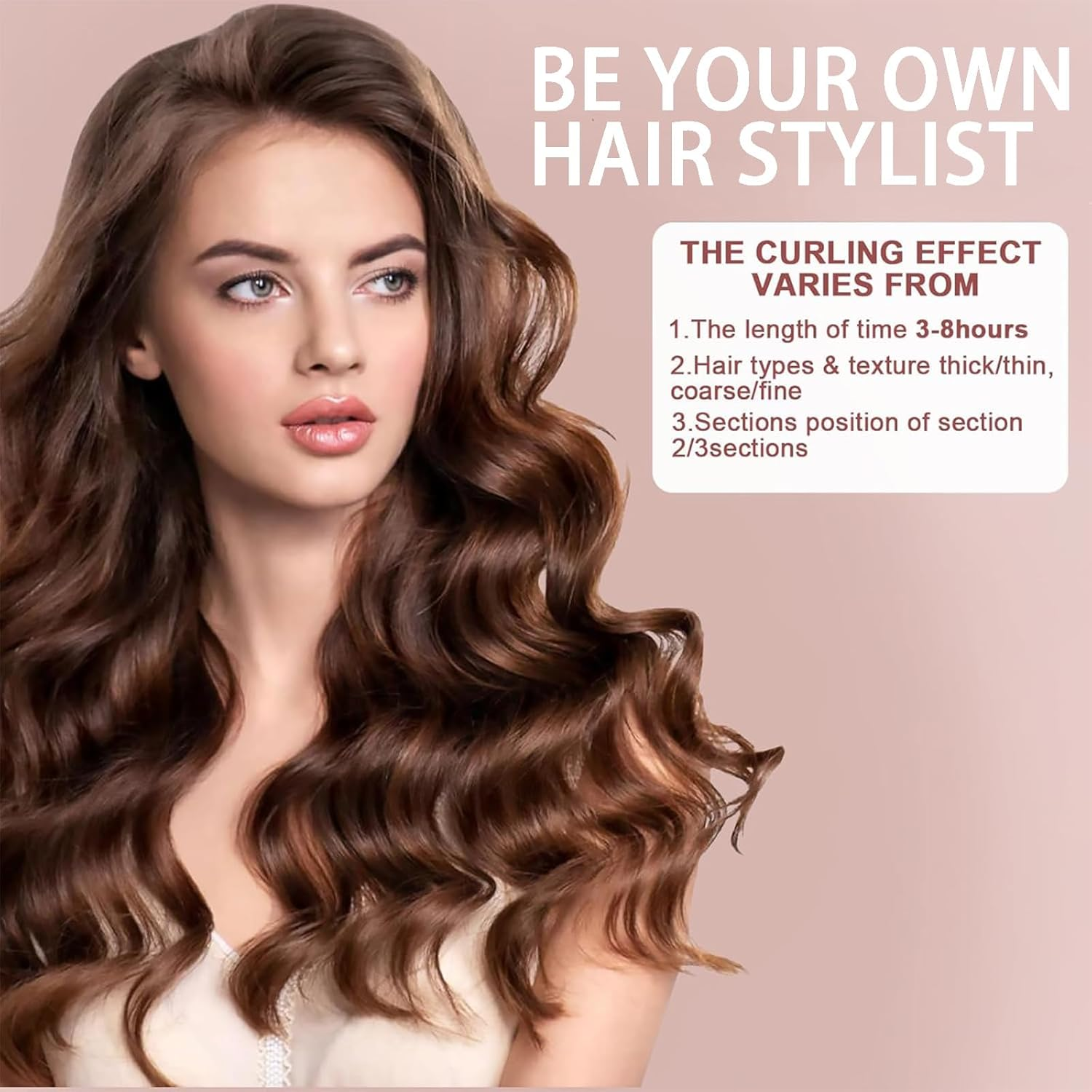 3Pcs Heatless Curl Rods, Heatless Hair Curler for Overnight Curls, No Heat Hair Rollers with Soft Velvet Material, Suitable for Long Short Hair (Black, Pink, Khaki) image number 6