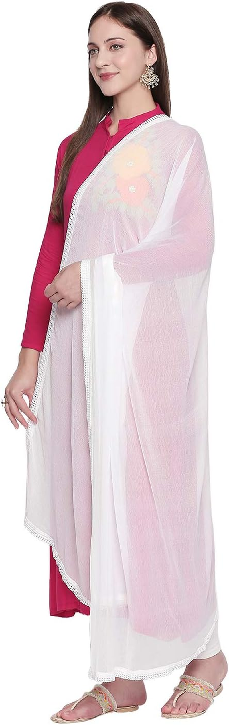 DUPATTA BAZAAR Woman'S Plain Chiffon Dupatta with Border Lace - White image number 1