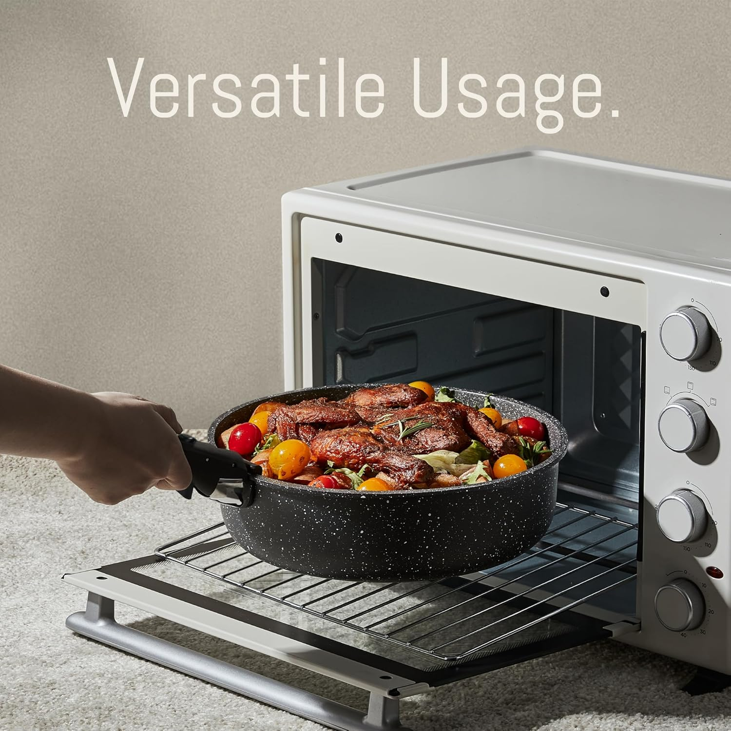 CAROTE 21Pcs Detachable Handle Pots and Pan Set, Nonstick Induction Cookware, Removable Handle, RV Oven Safe Cookware, Midnight Black, A07995 image number 4