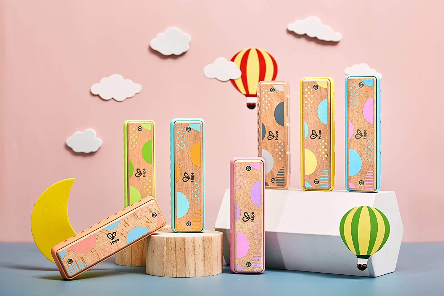 Hape Blues Harmonica | 10 Hole Wooden Musical Instrument Toy for Kids, Yellow (E8919) - Green image number 3