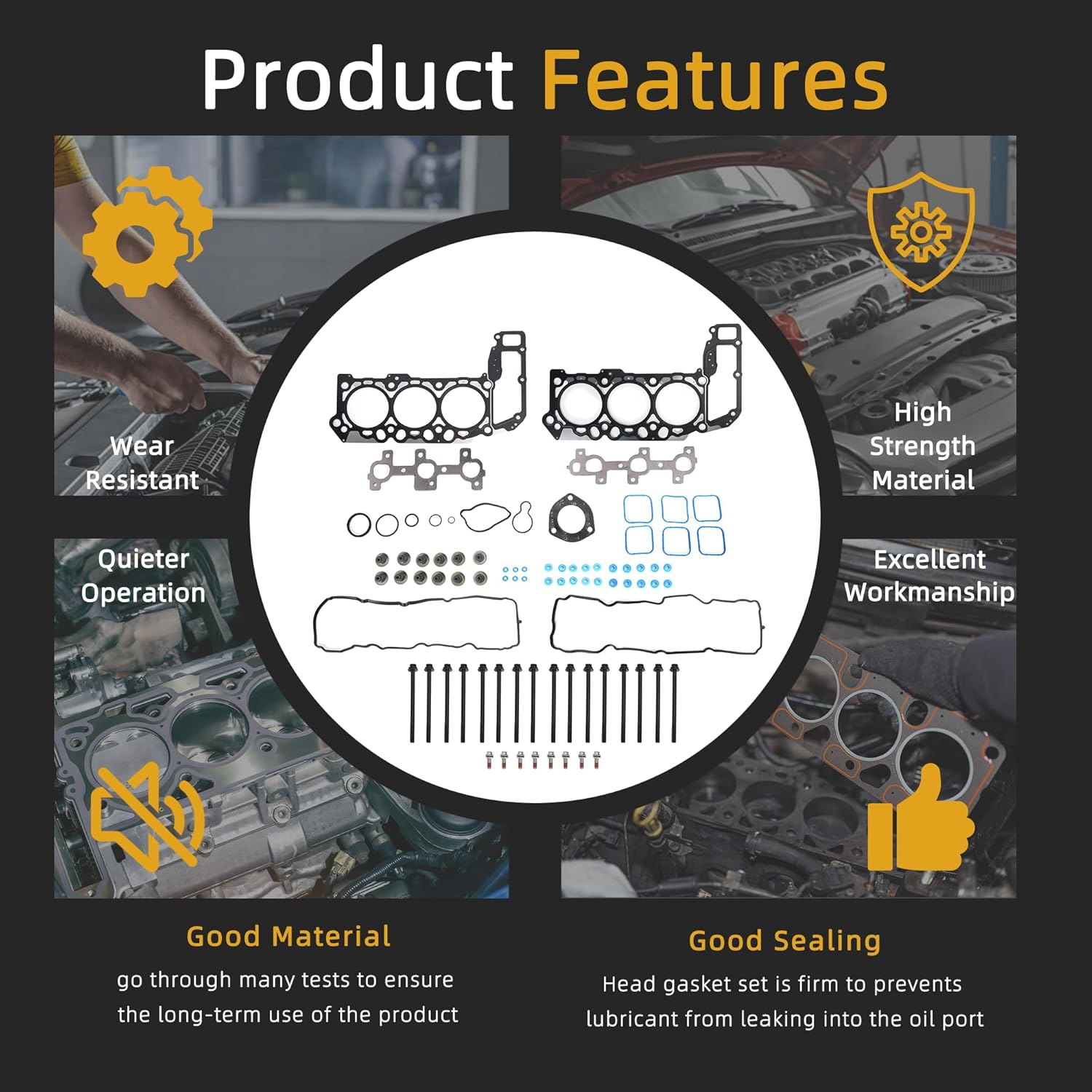 3.7 Engine Cylinder Head Gasket Set Head Bolt Fits for Jeep Commander/Liberty/Grand Cherokee, for Dodge Nitro/Dakota/Durango/Ram 1500, for Mitsubishi Raider 3.7L 226CID V6 SOHC 05-12 (82PCS) image number 3