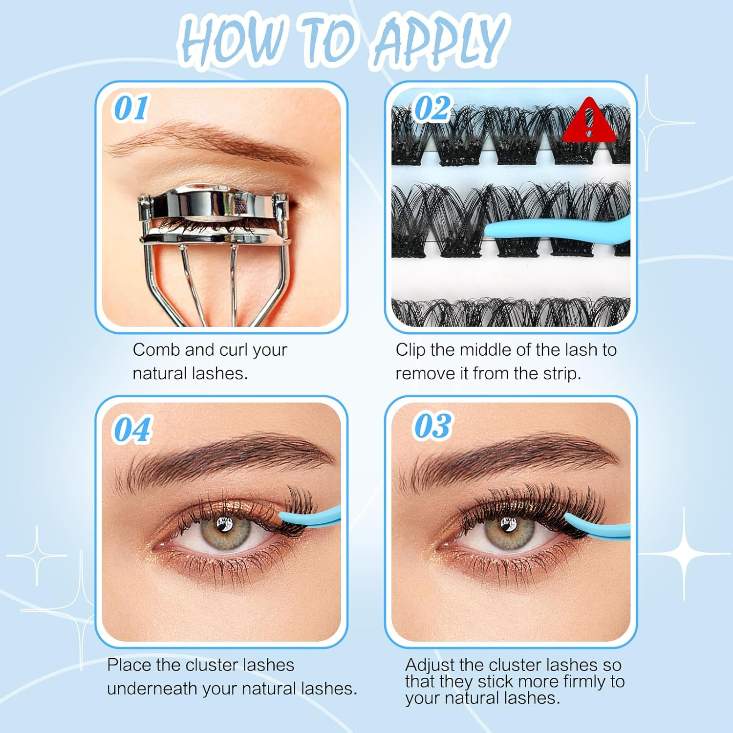 Kevkev Self Adhesive Eyelashes Pre-Glued Cluster Lashes Press on Lash Clusters Self Stick Eyelash Clusters Reusable No Glue No Remover Eyelashes Easy to Apply 1 Step DIY Lash(Typhoon, D-10-18Mix) image number 2