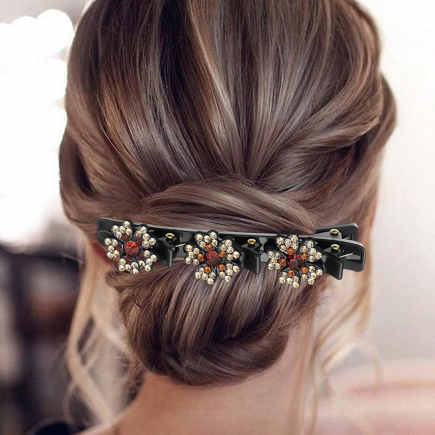 HSUYUN Pack of 4 Sparkling Double Layer Hair Clips, Women'S Stylish Hair Clips, Flower Hair Clips, Double Layer Structure Hair Clip, Suitable for Daily Classes, Work and Dance Performances