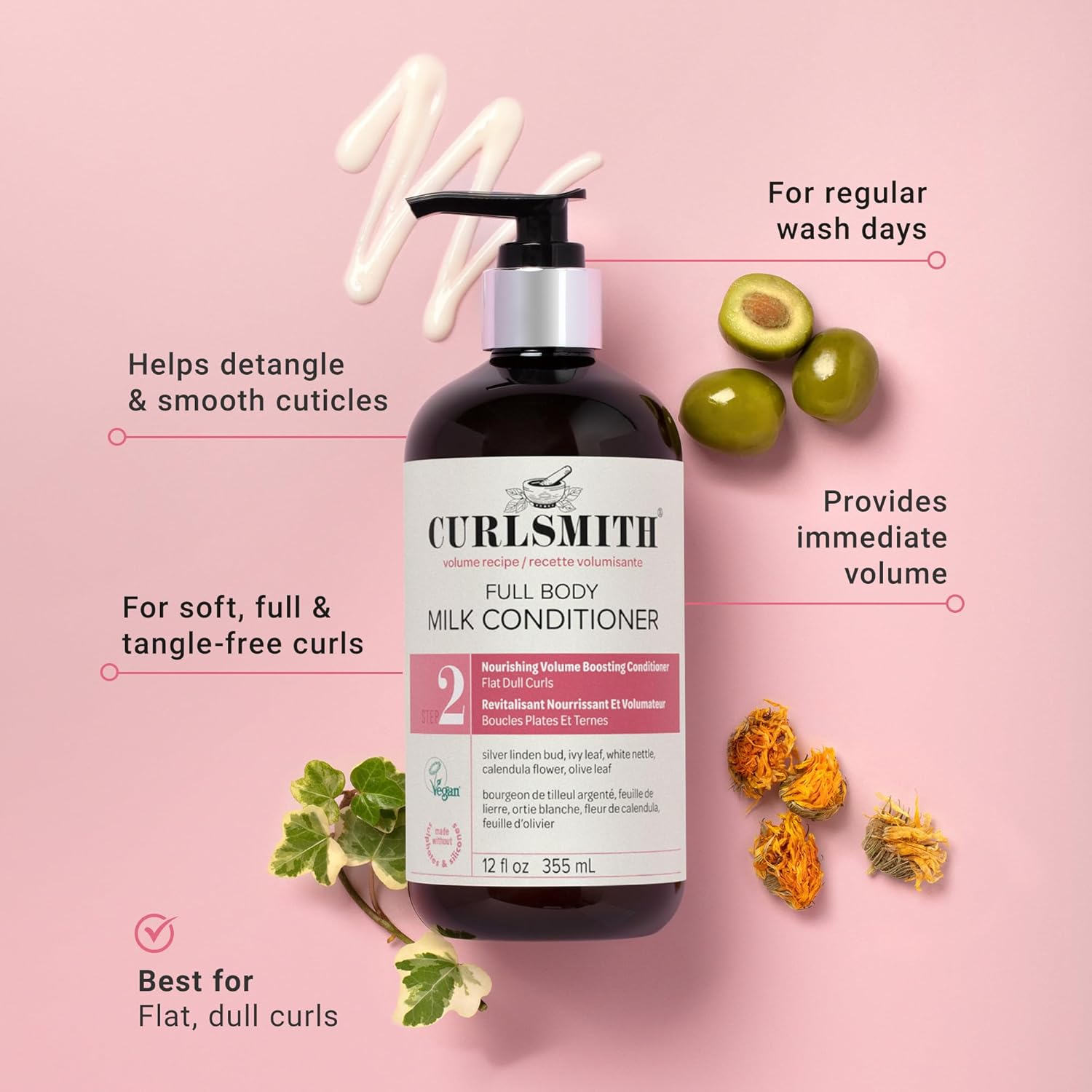 CURLSMITH - Full Body Milk Hair Conditioner, Volumizing and Hydrating for Wavy, Curly or Coily Hair, Vegan (355Ml/12Fl Oz) image number 3