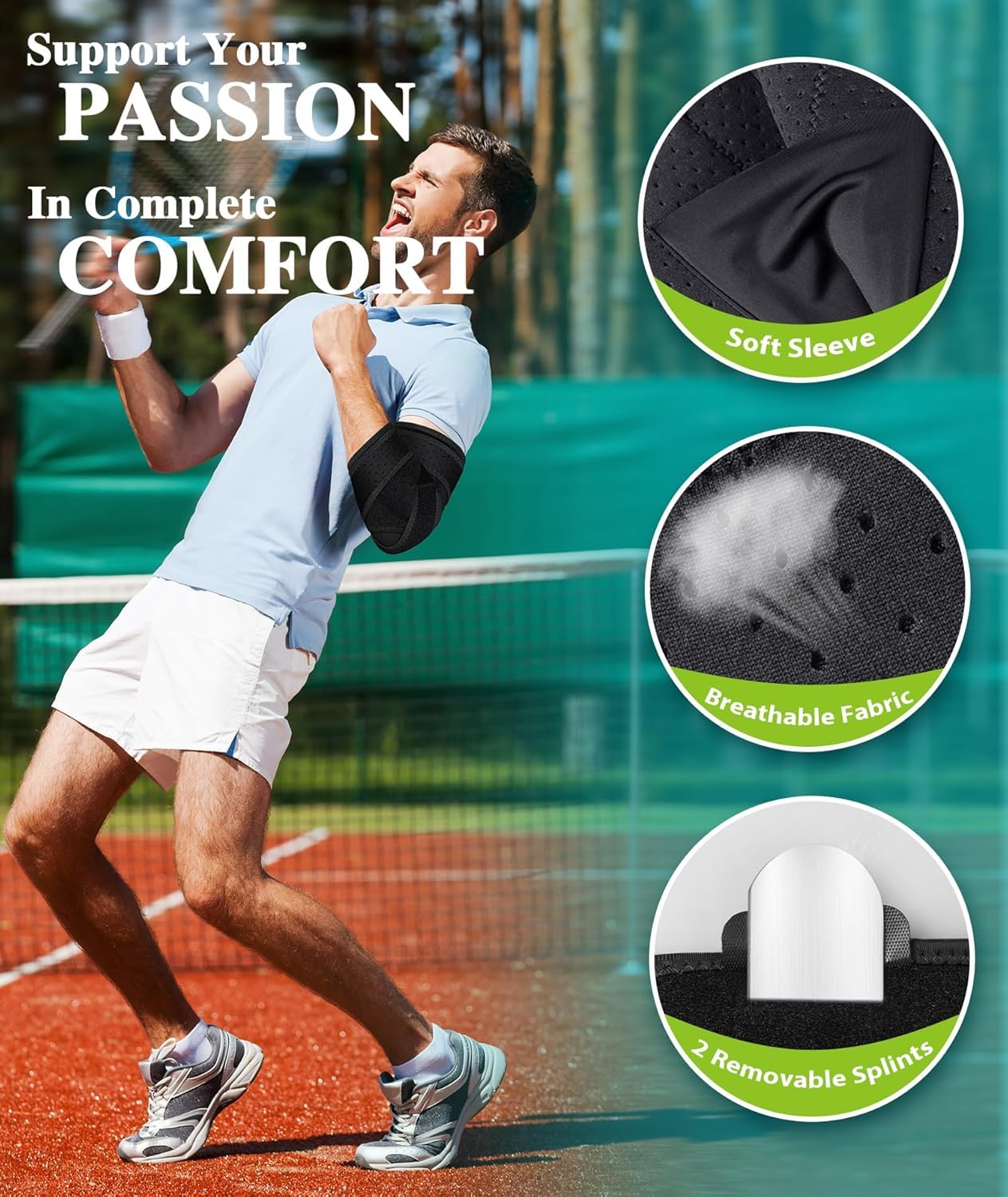 Elbow Brace for Cubital Tunnel, Ulnar Nerve Entrapment Brace, Adjustable Elbow Splint for Sleeping, Tendonitis, Tennis Elbow, Comfortable Stabilizer Support for Women and Men Fit Most