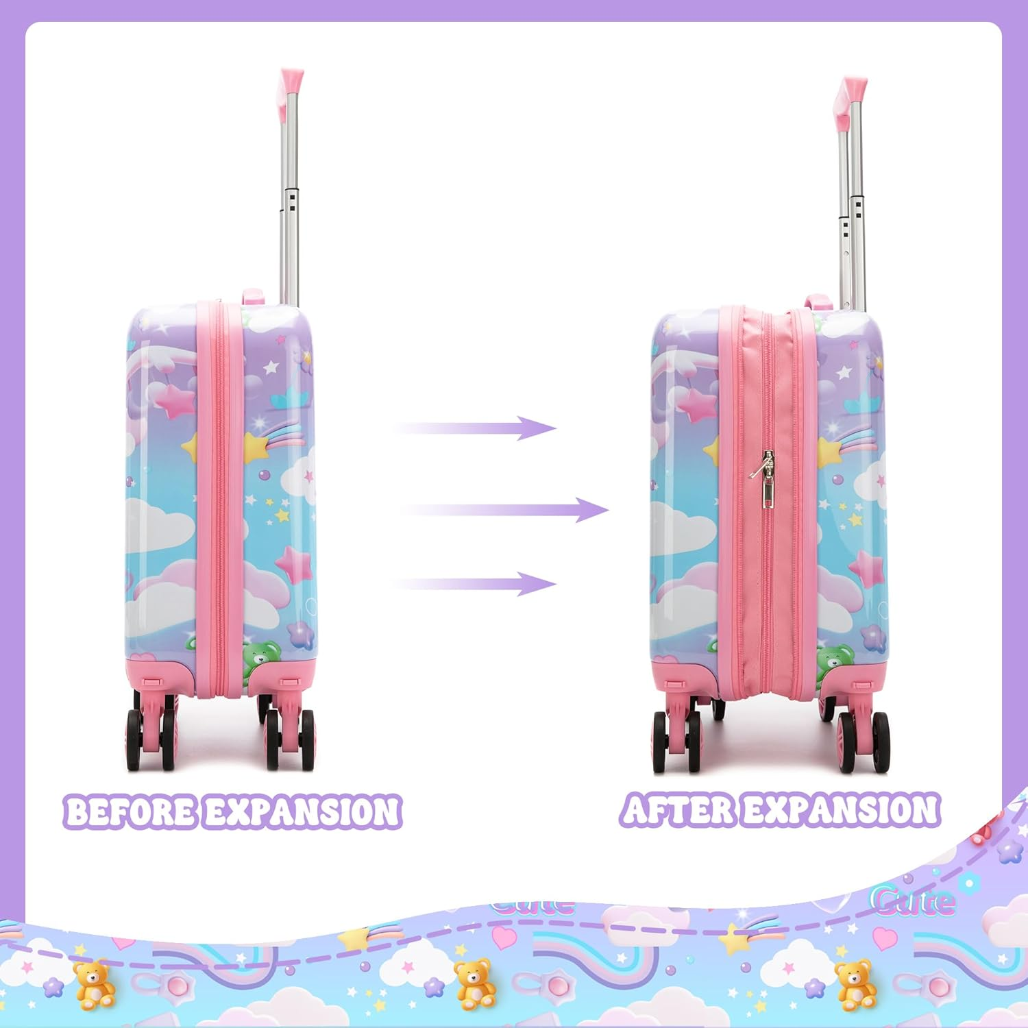 Homskiii Kid'S Luggage Set 5 Piece Suitcase Set 16" Hardside Luggage with Spinner Wheels Girls Boys Carry on Rolling Suitcase, a Bear, 16Inch - A Cat image number 6