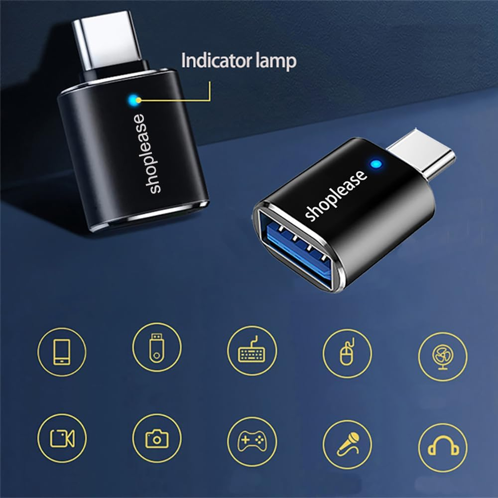 Shoplease USB-C to USB Adapter with LED Indicator, Type a Female to Type C Male, 4 Pack, Black, Compatible with Iphone Macbook Ipad Galaxy image number 3