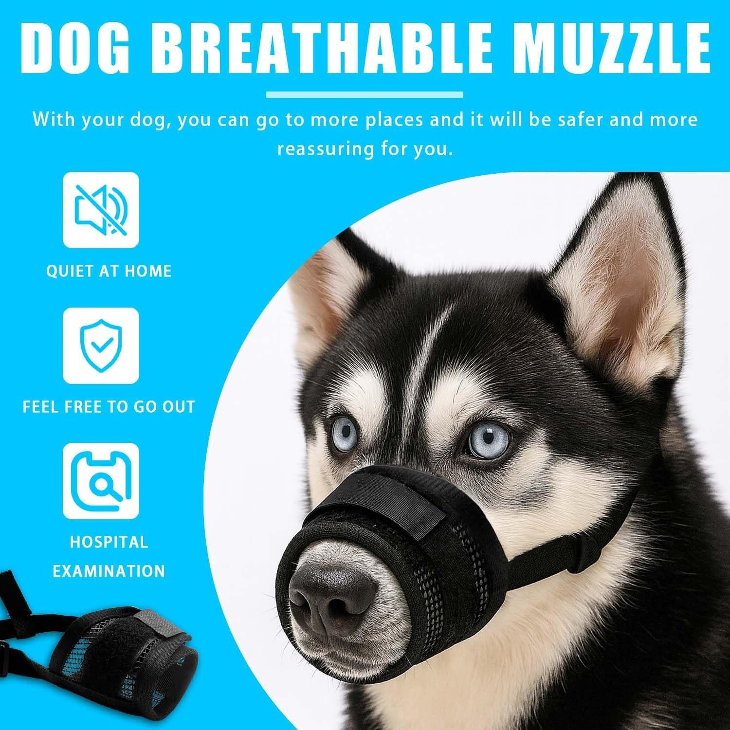Ally-Magic Small Muzzle for Dogs, Muzzle with Fastening, Soft, Prevents Biting, Pack of 2 Soft Adjustable Mesh Muzzles for Small and Medium Dogs E25-GZT image number 3